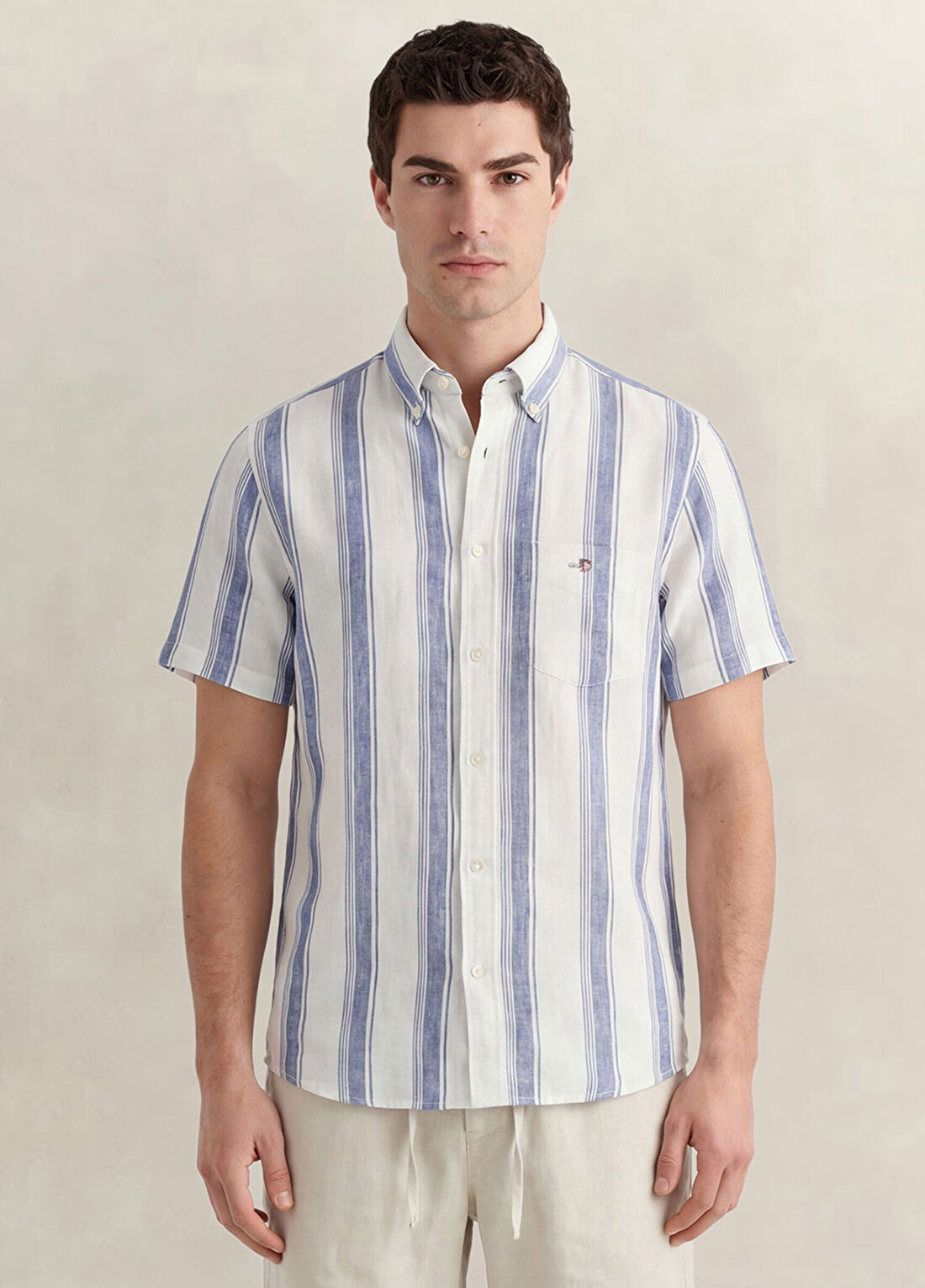 Gant Mavi Çizgili Regular Fit Kısa Kollu Erkek Gömlek görsel 3