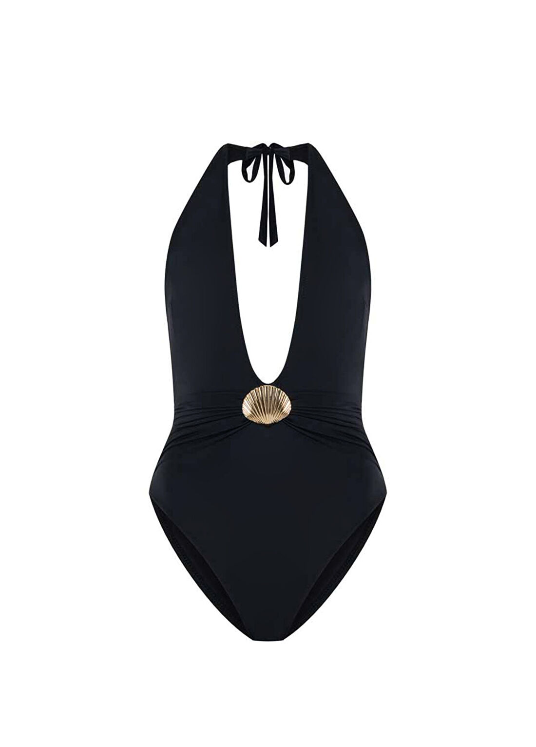 Bia Swimwear Serene Black Altın Deniz Kabuğu Aksesuarlı Boyundan Bağlamalı Kadın Mayo