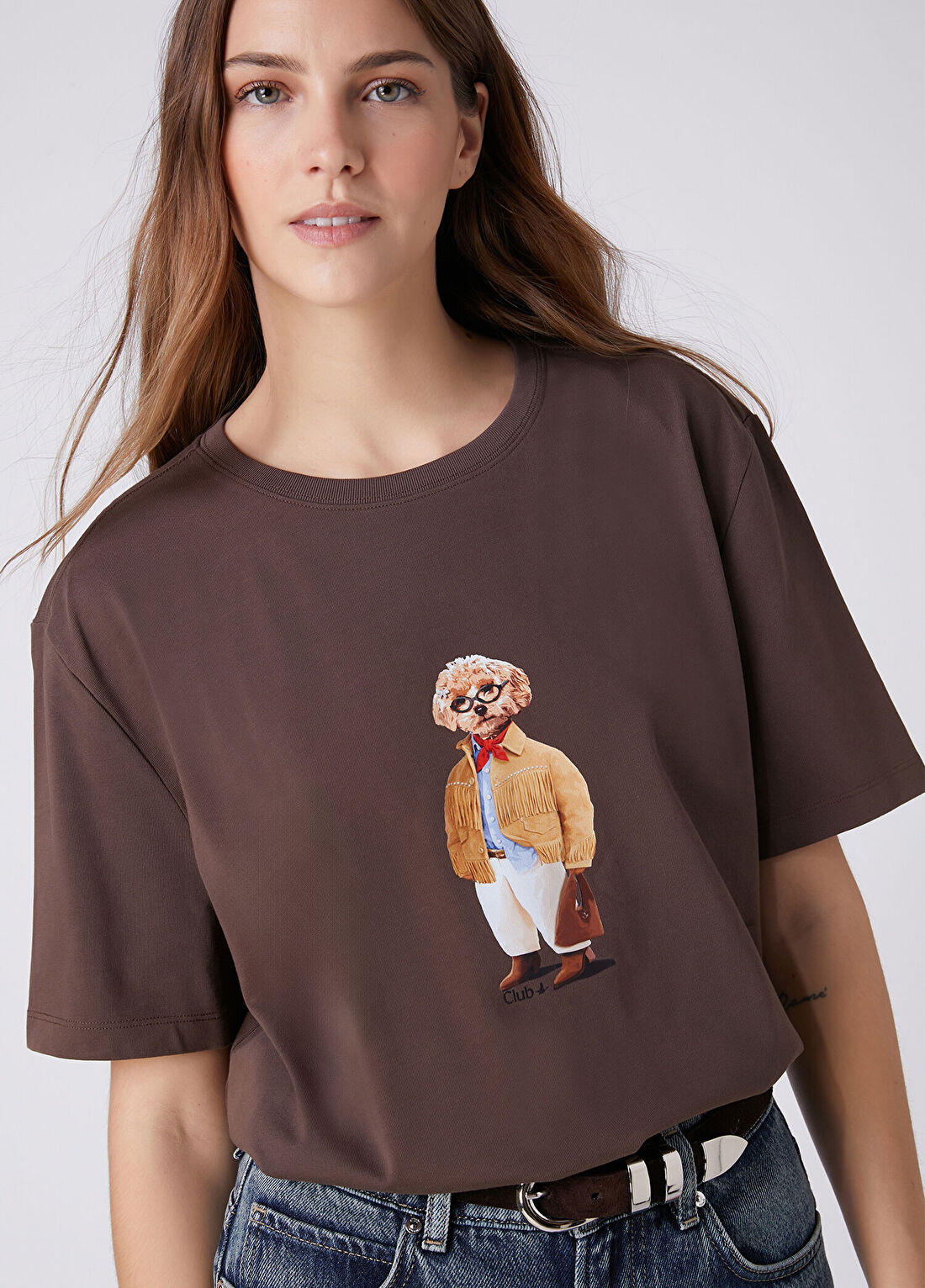 Beymen Club Kahverengi Köpek Baskılı T-shirt görsel 2