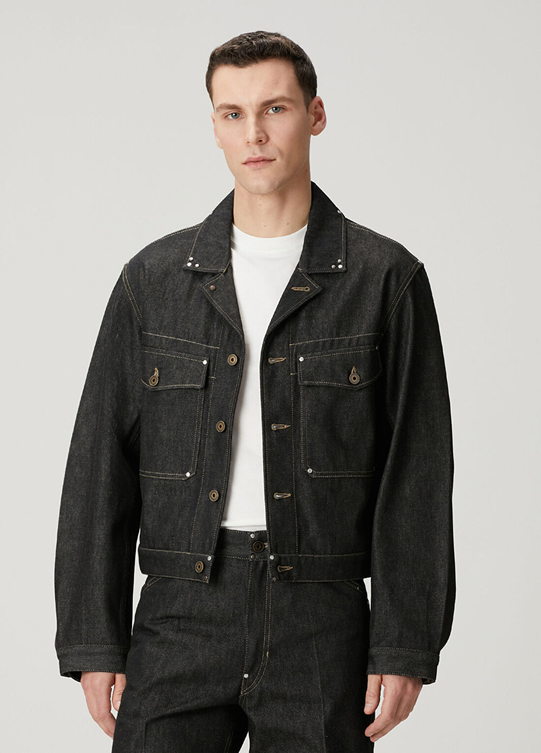 Lemaire Koyu Gri Kontrast Dikişli Denim Ceket