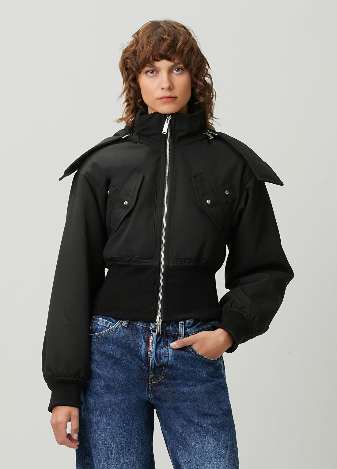 Dsquared2 Siyah Kapüşonlu Yün Puffer Mont