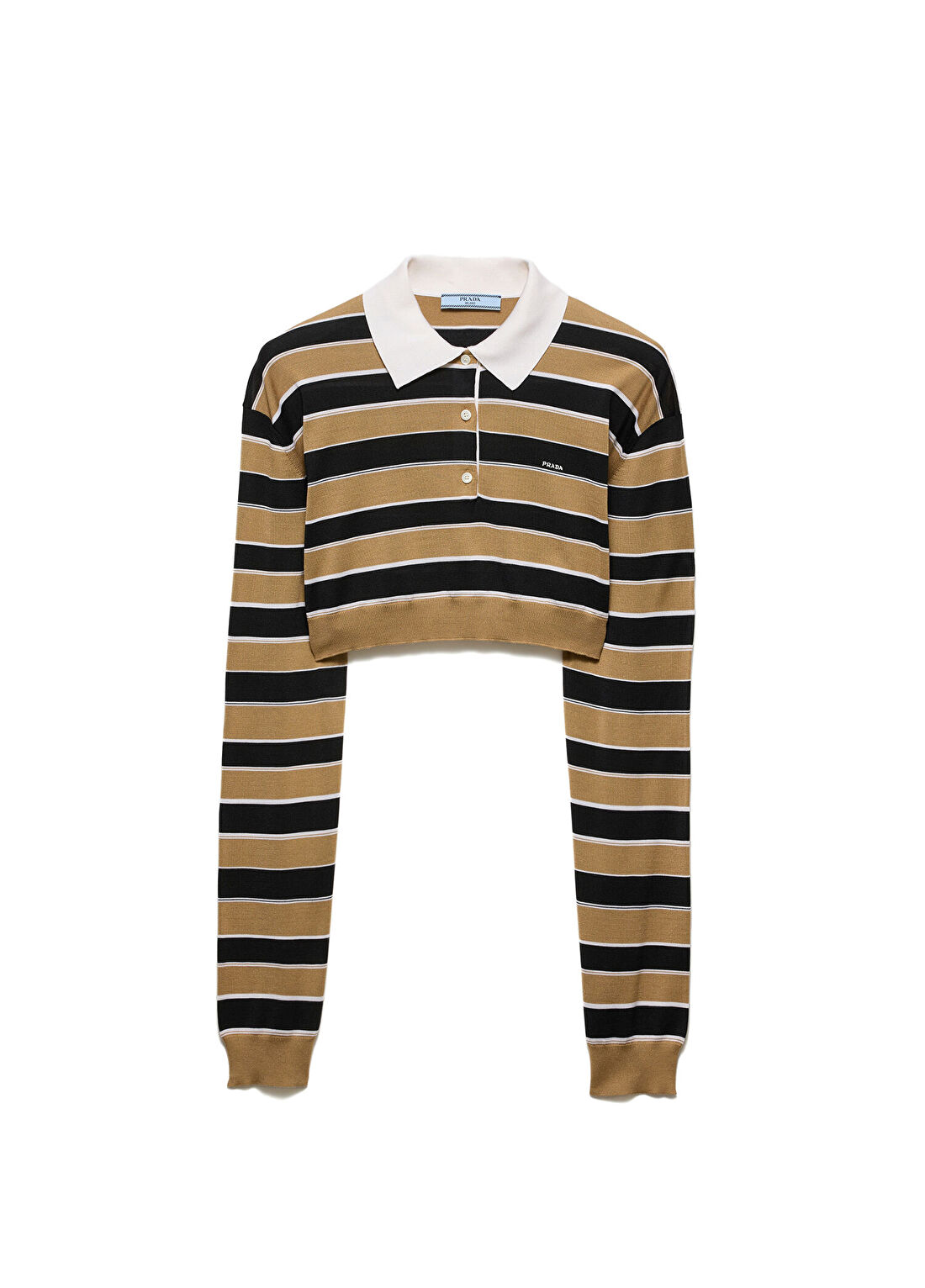 Prada Kısa Kesimli Çizgili İpek Polo Yaka Uzun Kollu Kadın T-shirt