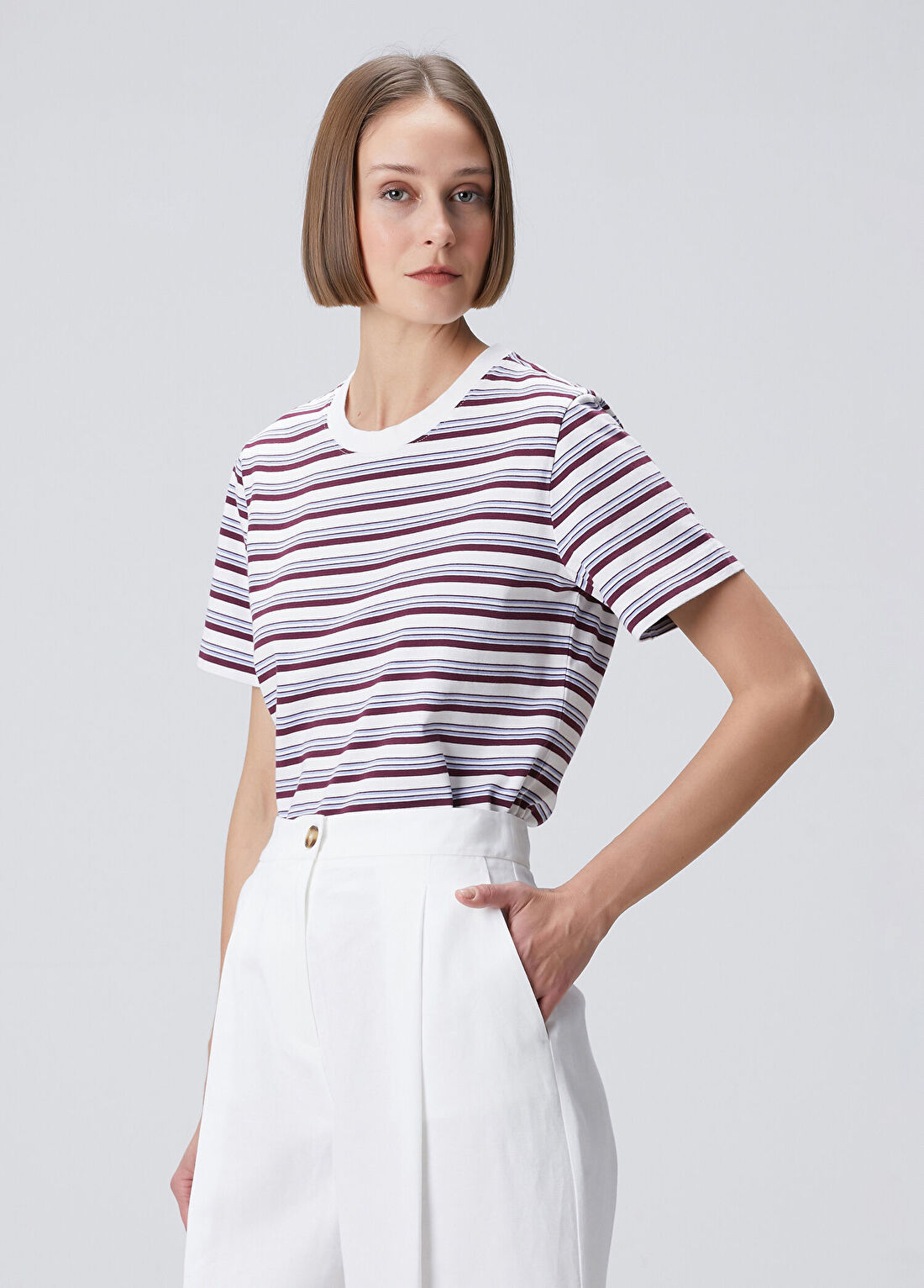 Beymen Collection Mavi Beyaz Çizgili T-shirt