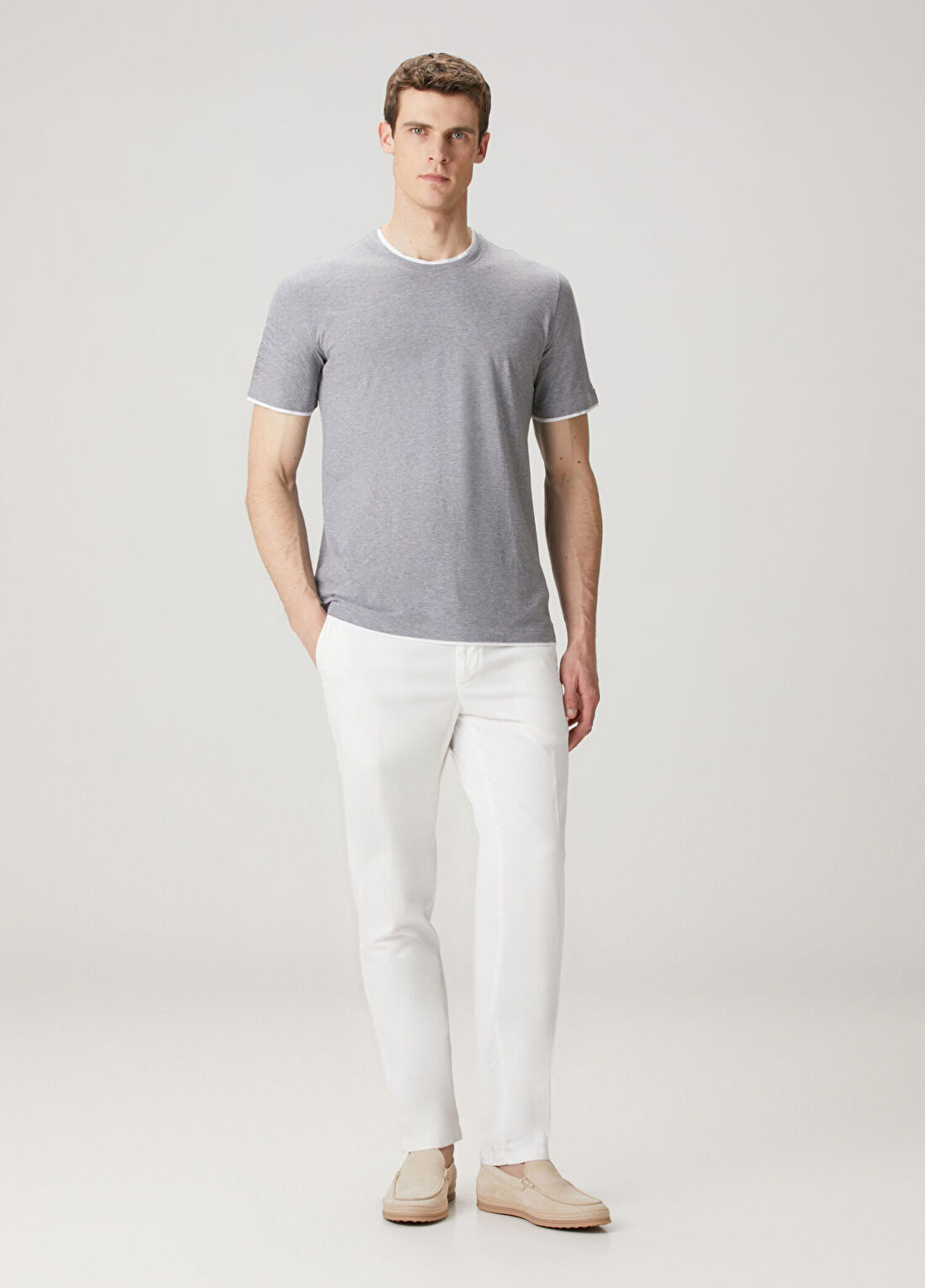 Fedeli Gri Basic T-shirt görsel 2