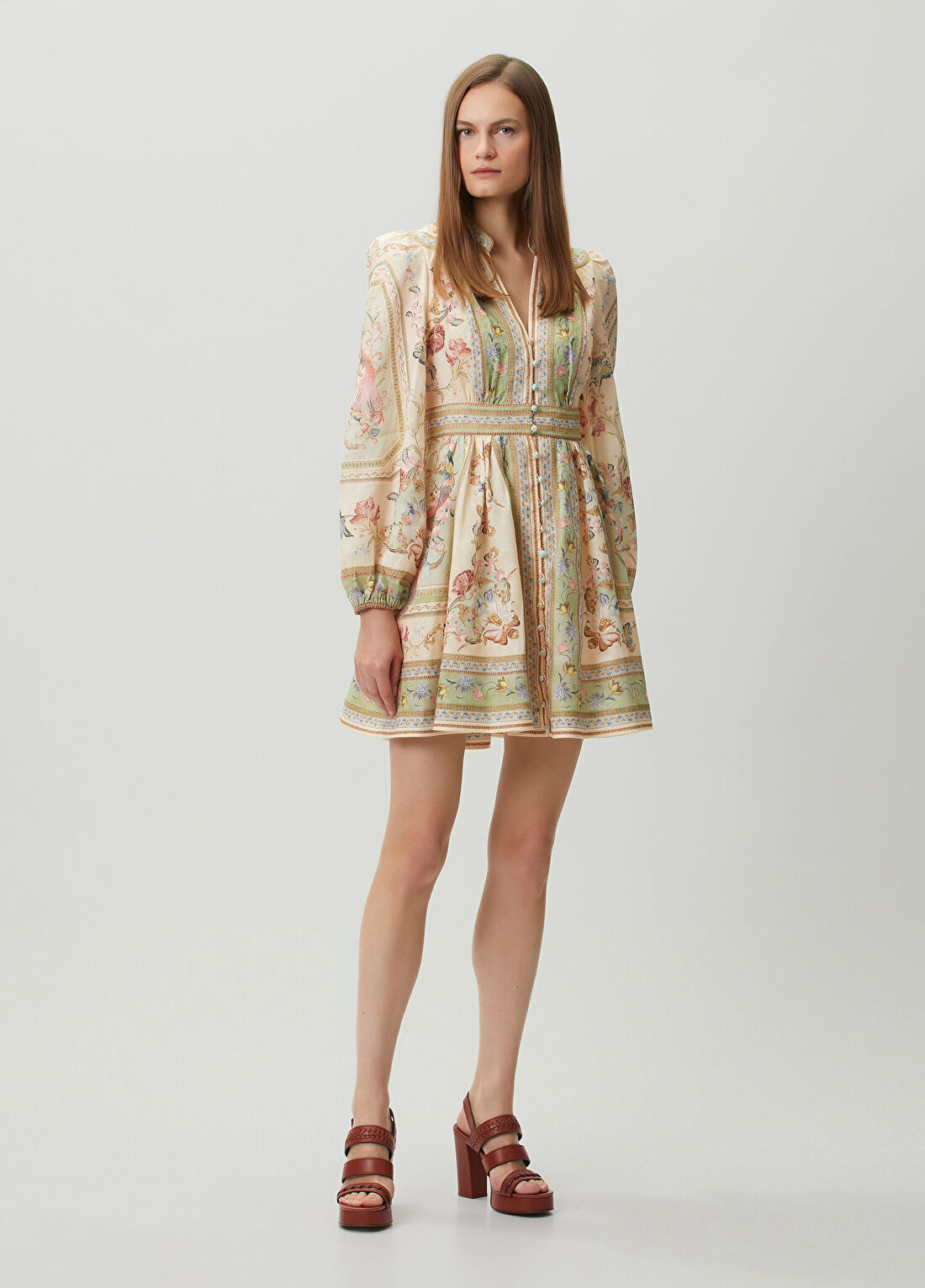 Zimmermann Roselight Çiçekli Mini Keten Elbise