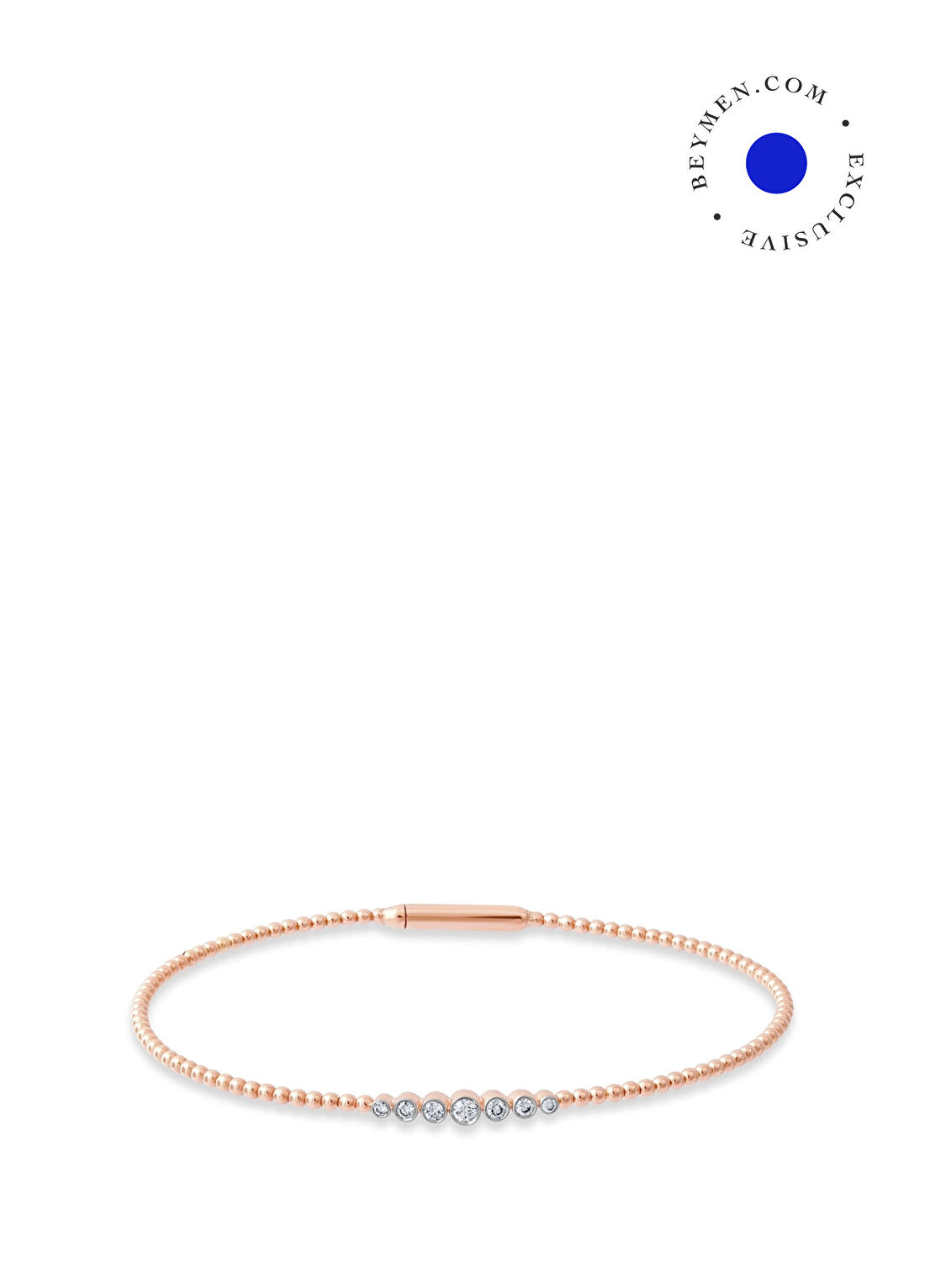 Safir Mücevher Luna Pırlanta Taşlı 14 Ayar Rose Gold Kadın Esnek Kelepçe Bileklik