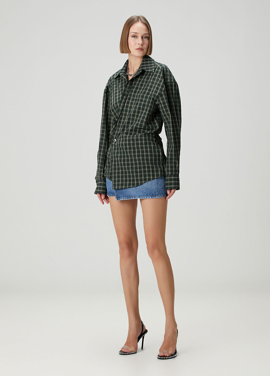 Alexander Wang Yeşil Ekose Desenli Garnili Mini Elbise görsel 3