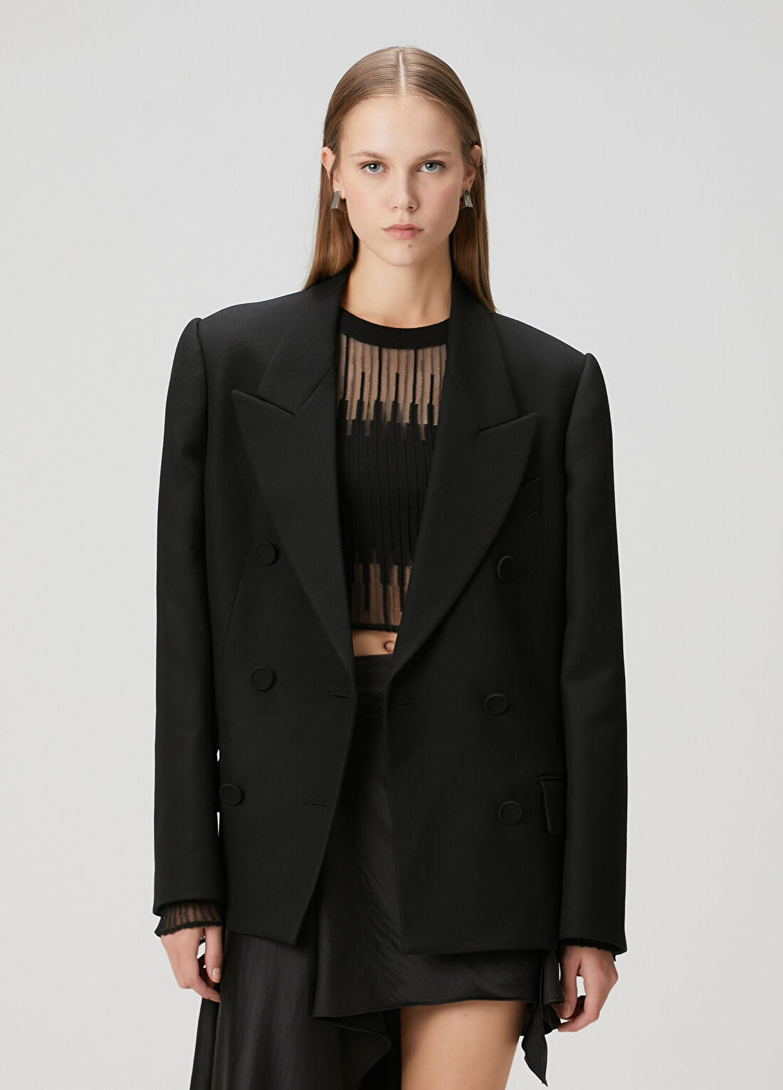 Acne Studios Siyah Kruvaze Yün Blazer