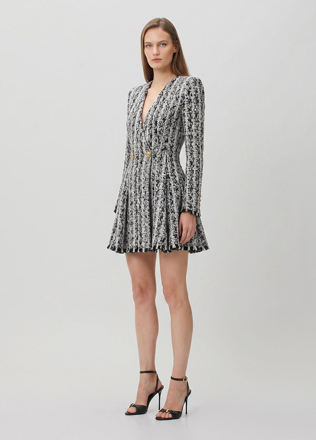 Balmain Siyah Beyaz Mini Tweed Elbise görsel 2