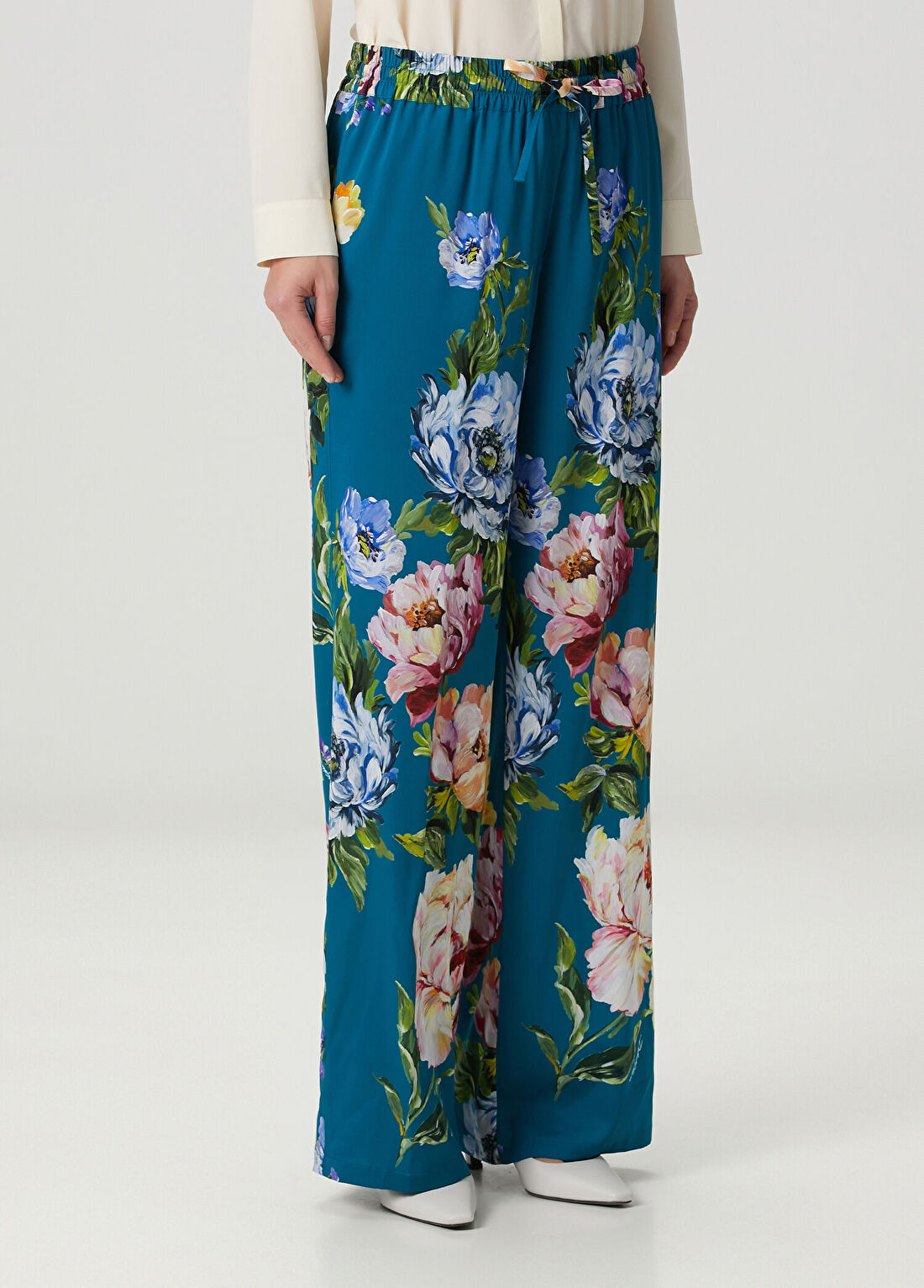 Dolce&Gabbana Mavi Çiçekli İpek Pantolon görsel 3