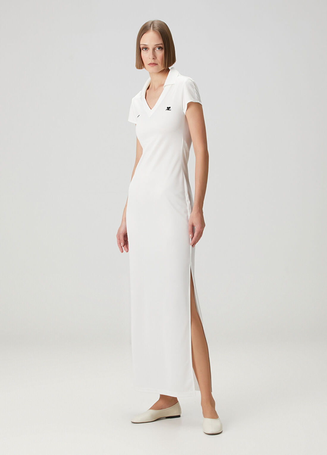 Courreges Beyaz Maksi Polo Elbise
