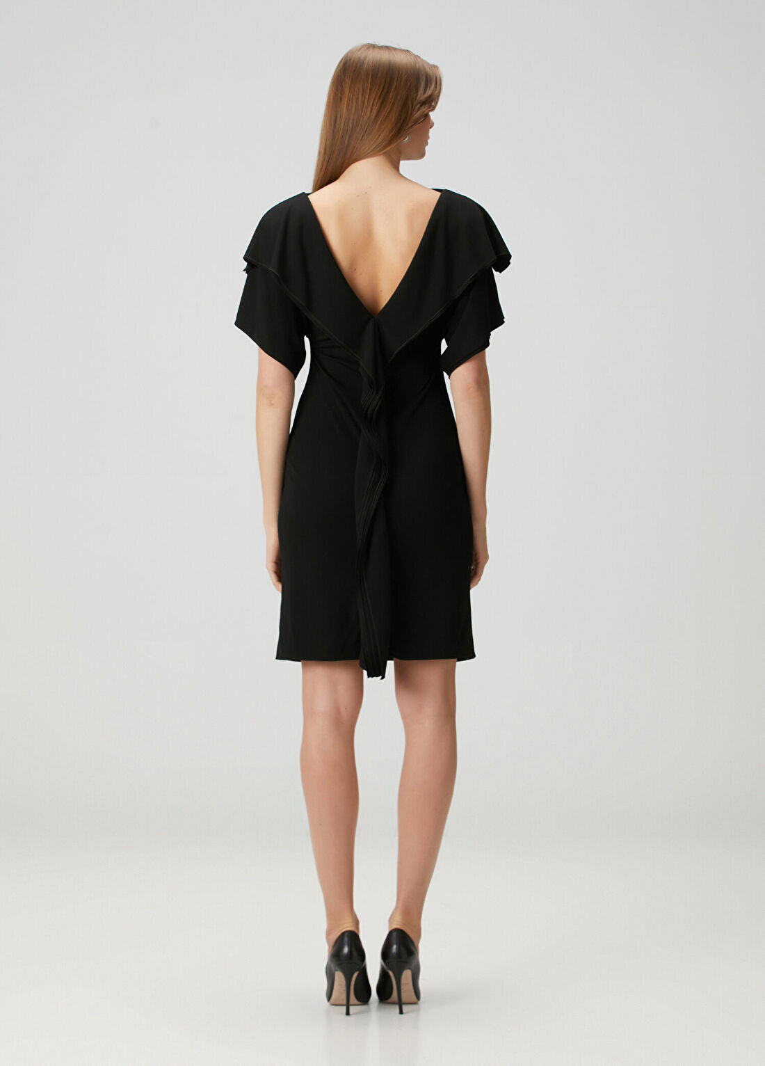 Loewe Slim Fit Siyah Drapeli Mini Elbise görsel 4