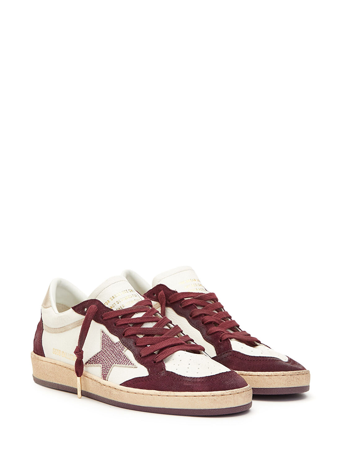 Golden Goose Ball Star Beyaz Bordo Kadın Deri Sneaker görsel 2