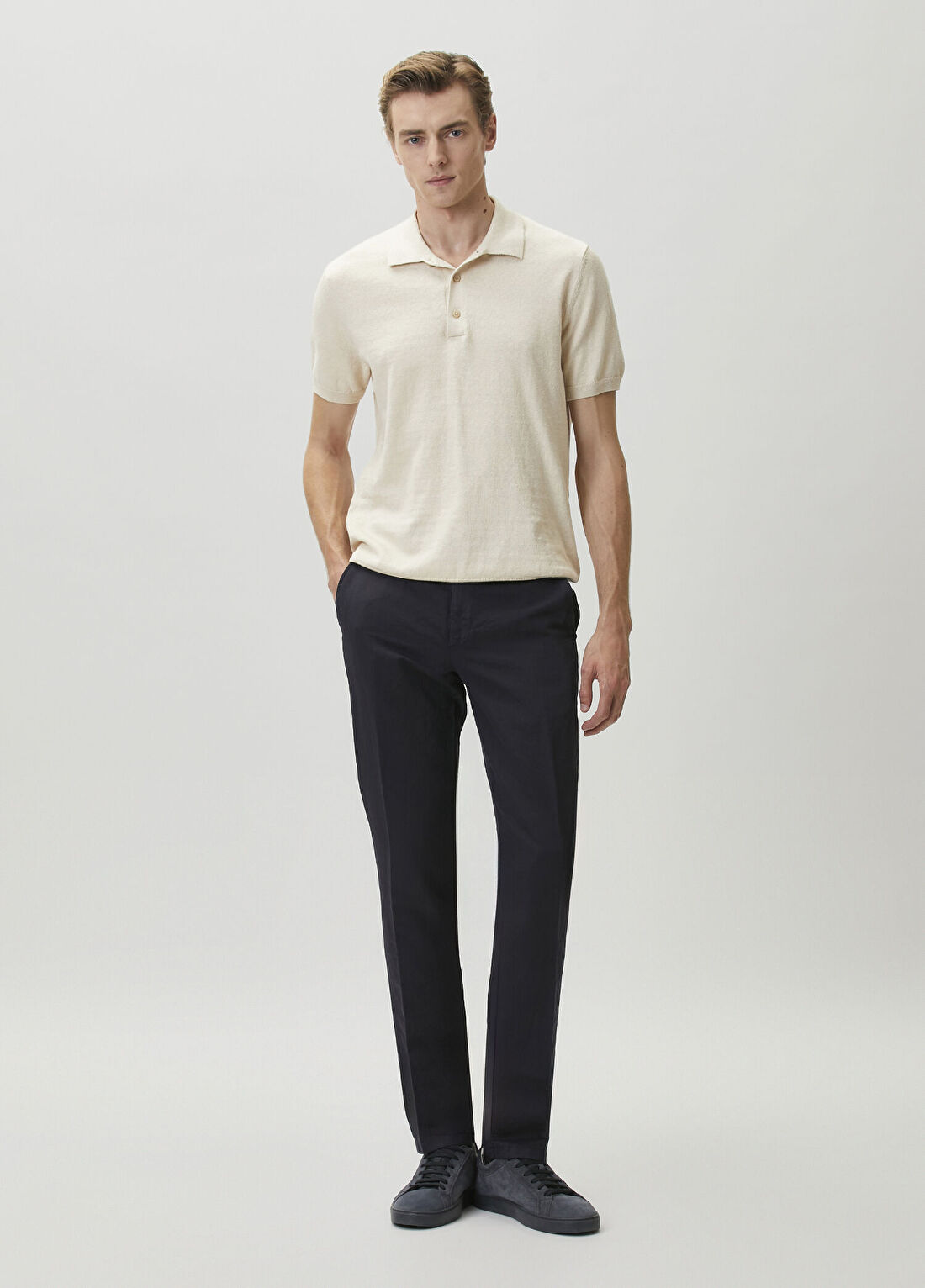 Canali Lacivert Keten Chino Pantolon