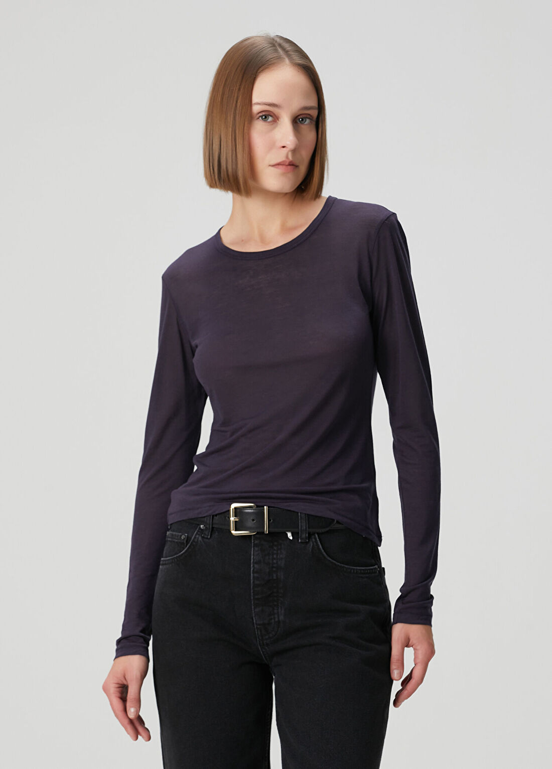 Anine Bing Sylvie Koyu Lacivert Uzun Kollu T-shirt