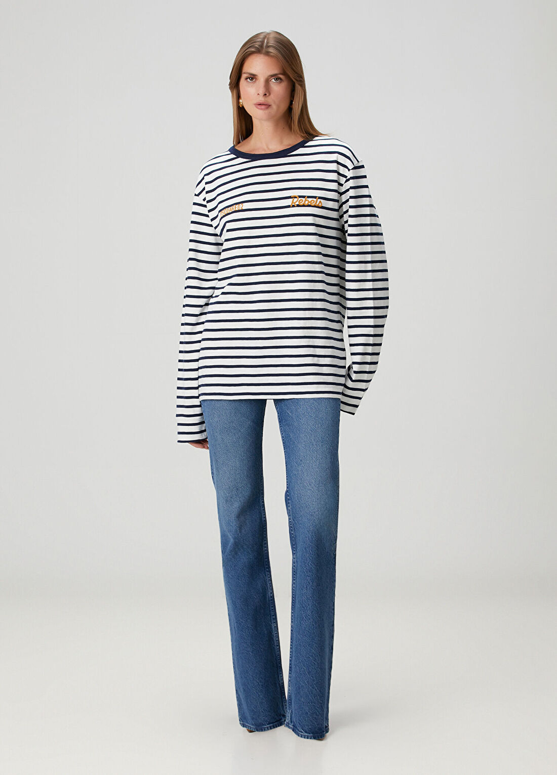 Dsquared2 Lacivert Beyaz Çizgili Uzun Kol T-shirt görsel 2