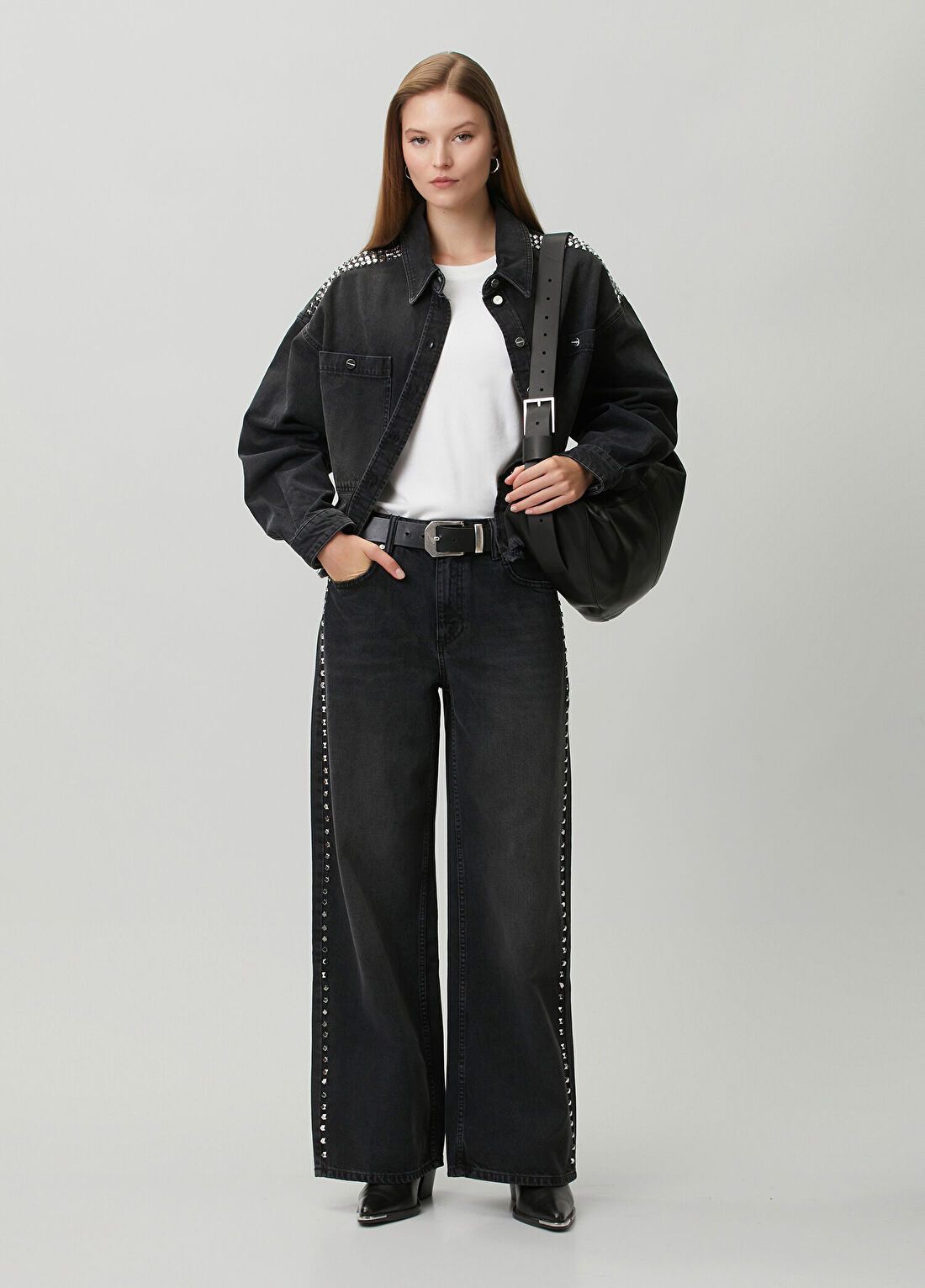 AllSaints Sway Siyah Straight Leg Jean Pantolon