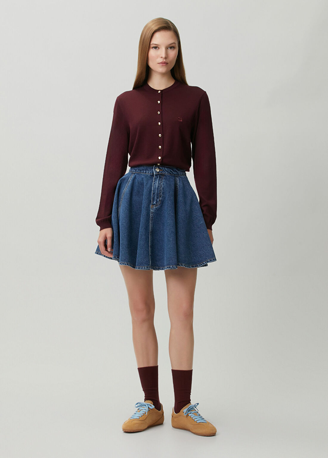 Maje Mavi Volanlı Mini Denim Etek