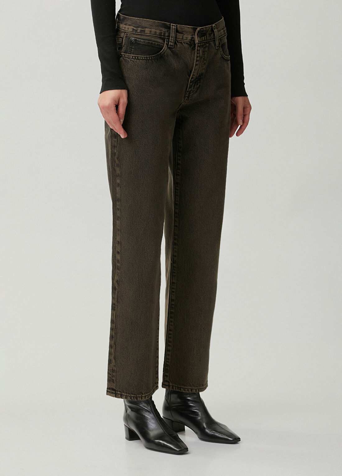 Frame Denim The Hang Kahverengi Straight Leg Jean Pantolon görsel 2