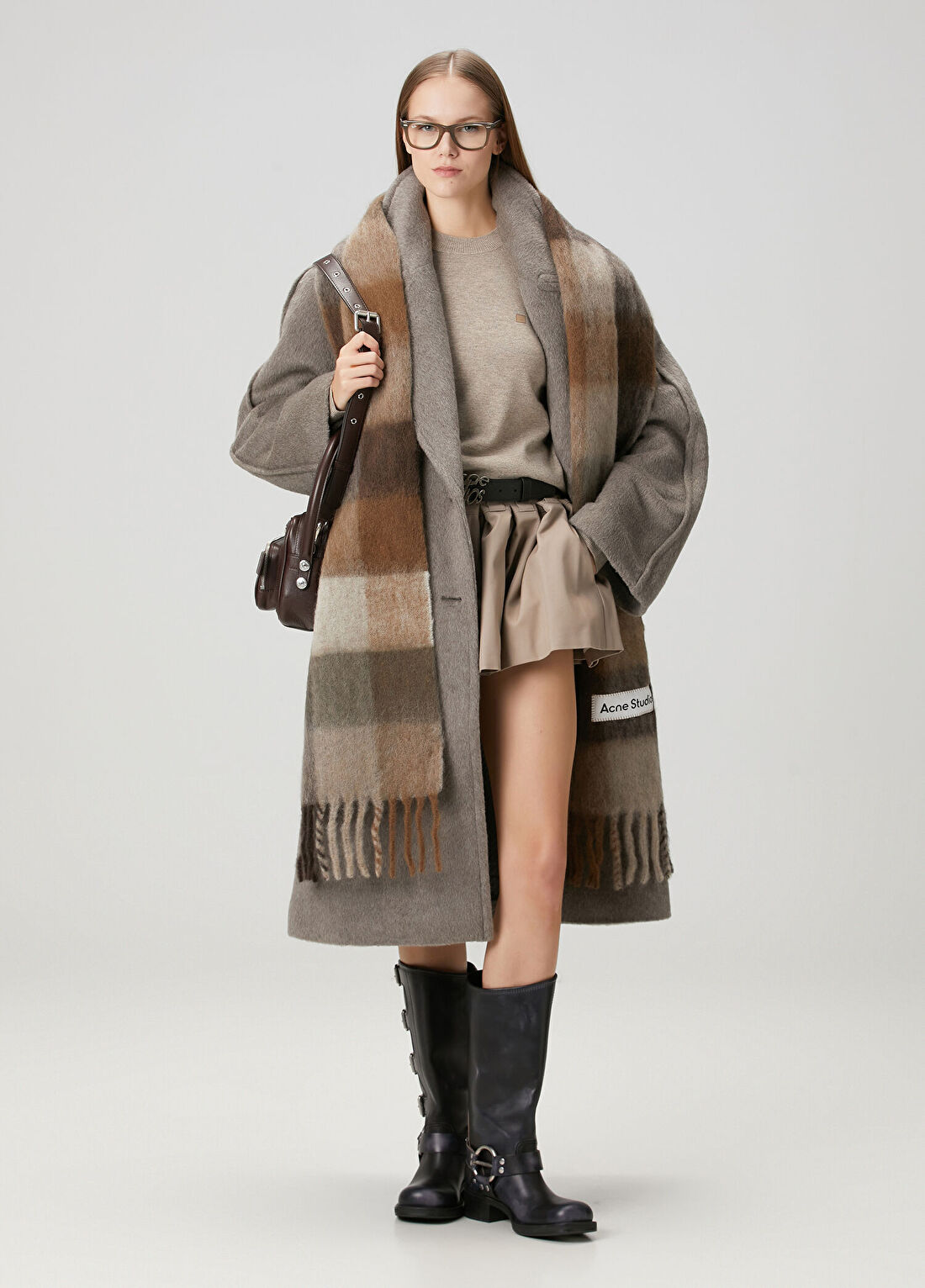 Acne Studios Gri Kruvaze Yün Palto görsel 2