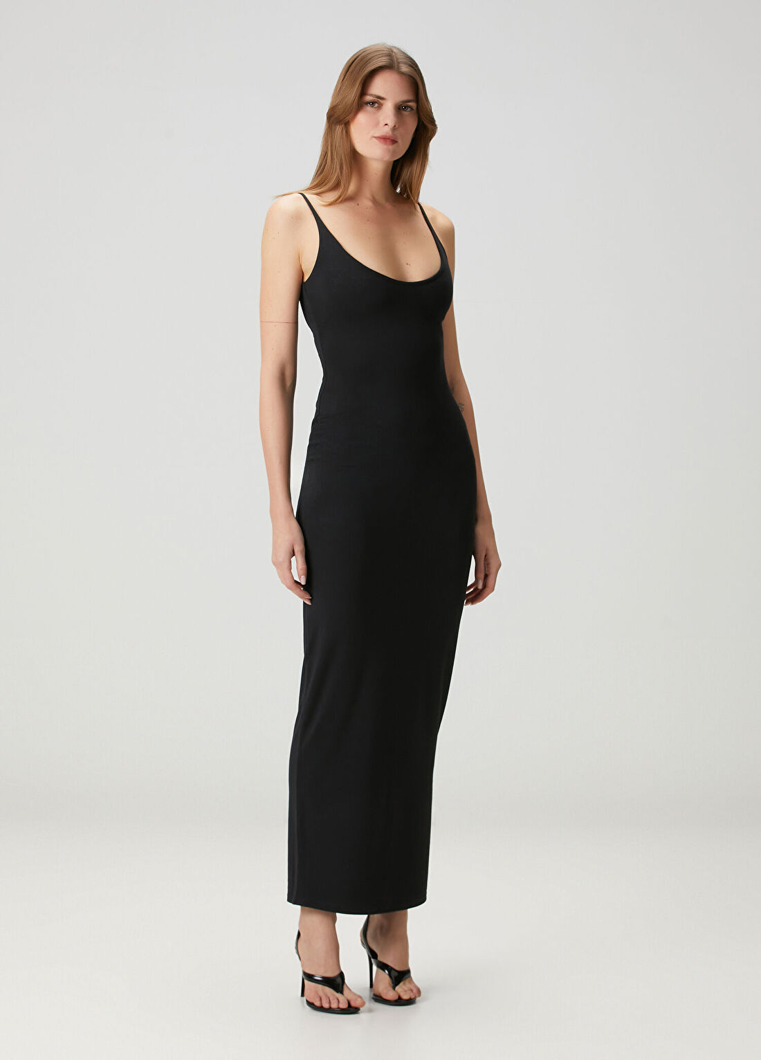 Skims Scoop Neck Siyah Uzun Elbise