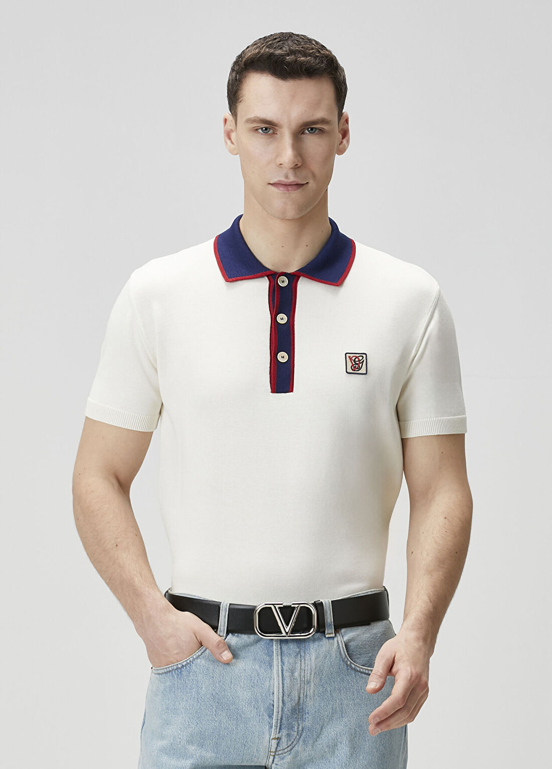 Valentino Krem Polo Yaka Kısa Kollu Triko