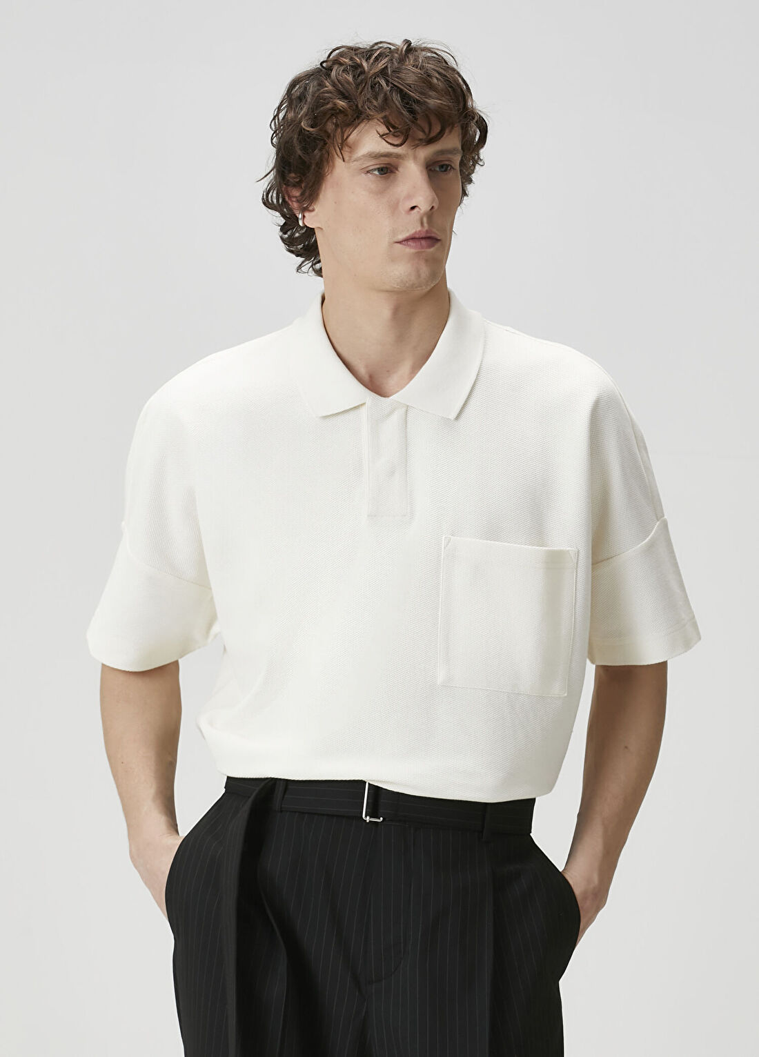 Academia Kırık Beyaz Oversize Polo T-shirt