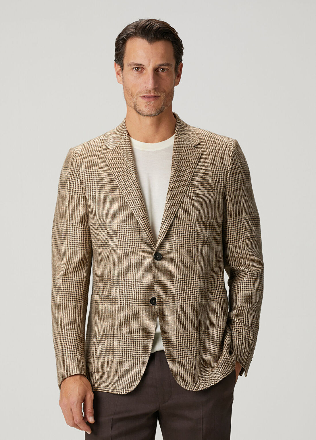 Zegna Bej Ekose Desenli Ceket