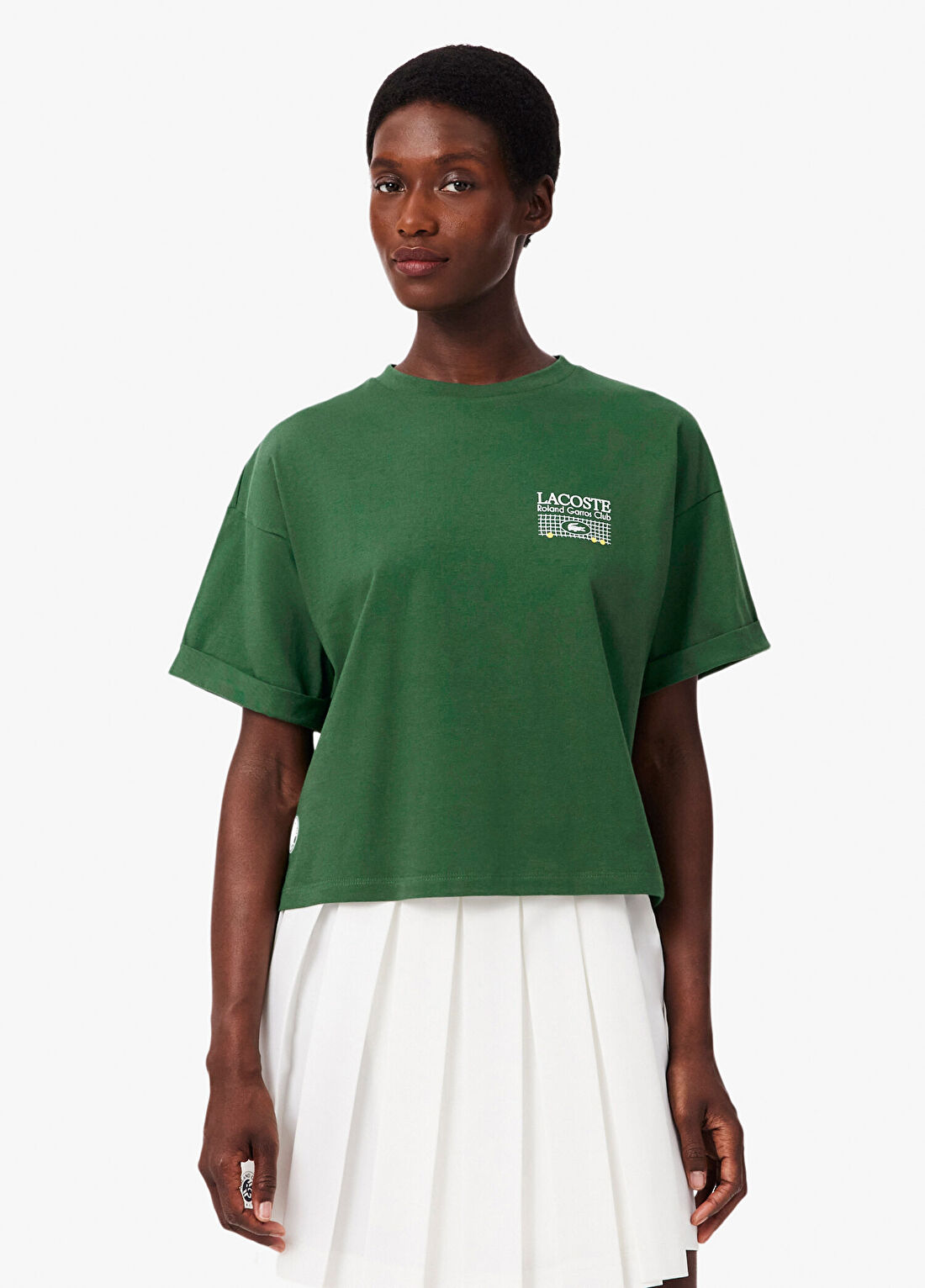 Lacoste Koyu Yeşil Baskılı Relaxed Fit Kısa Kollu Kadın T-Shirt