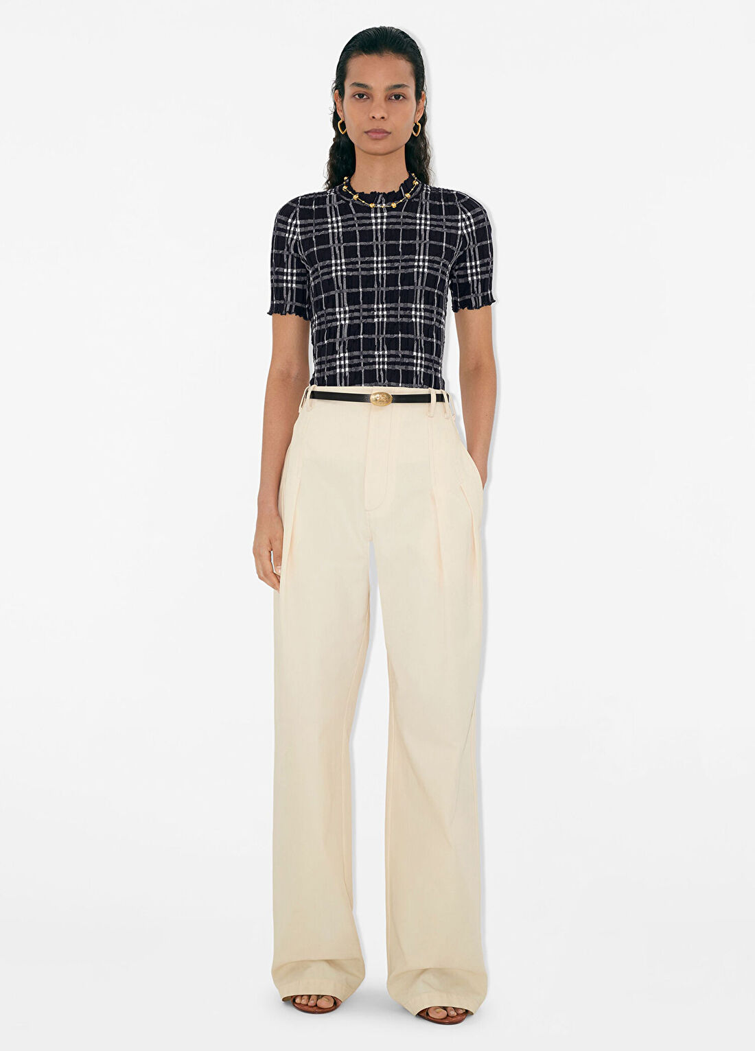 Burberry Thin Reversible Oval Knight Stamp Siyah Deri Çift Taraflı Kadın Kemer görsel 4