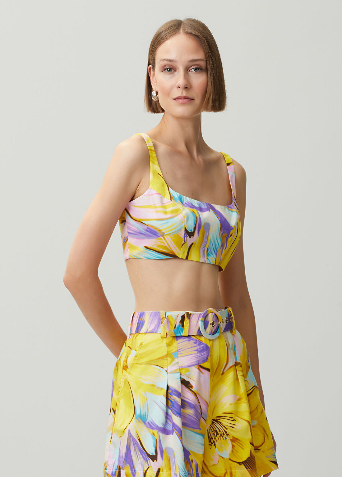 Dahlia Bianca Ruth Sarı Çiçekli Crop Bluz