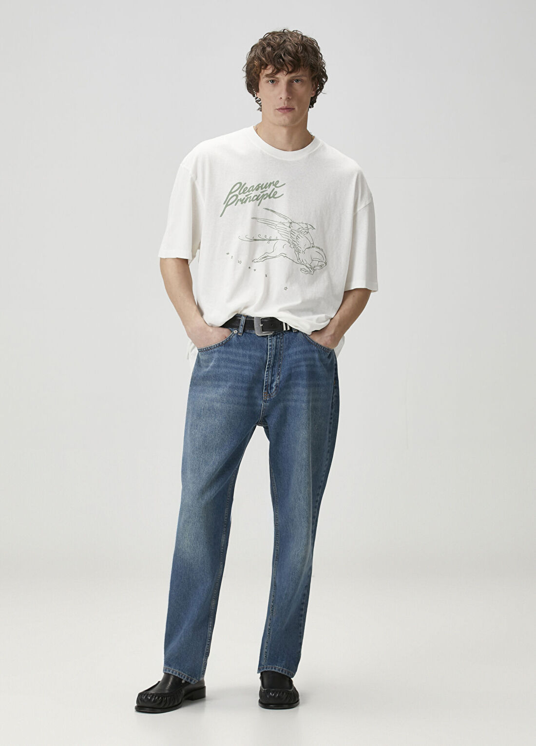 Academia Kırık Beyaz Pleasure Baskılı Oversize T-shirt görsel 3