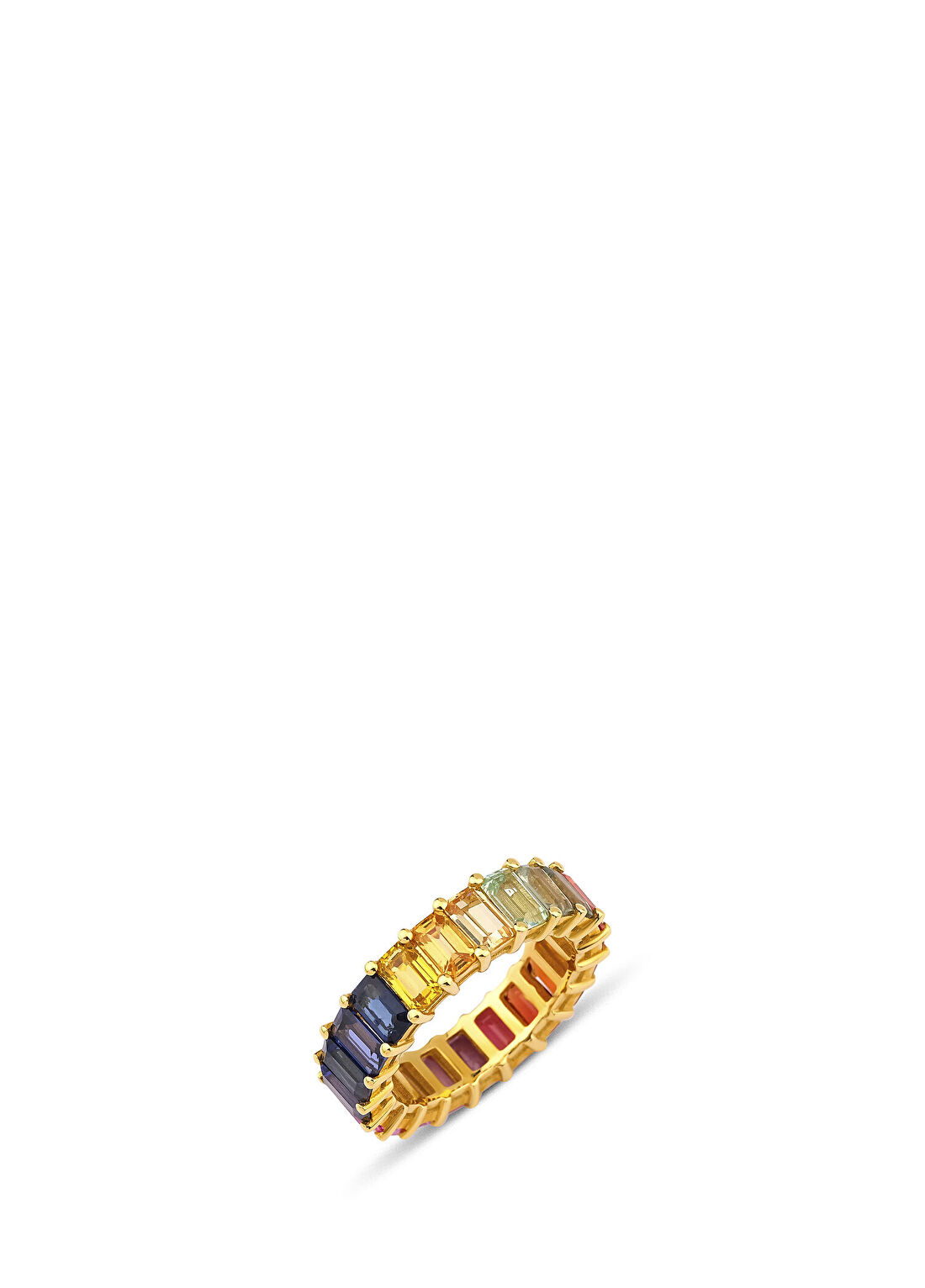 Aspendos Jewellery Renkli Safir Taşlı Tamtur 18 Ayar Altın Kadın Yüzük