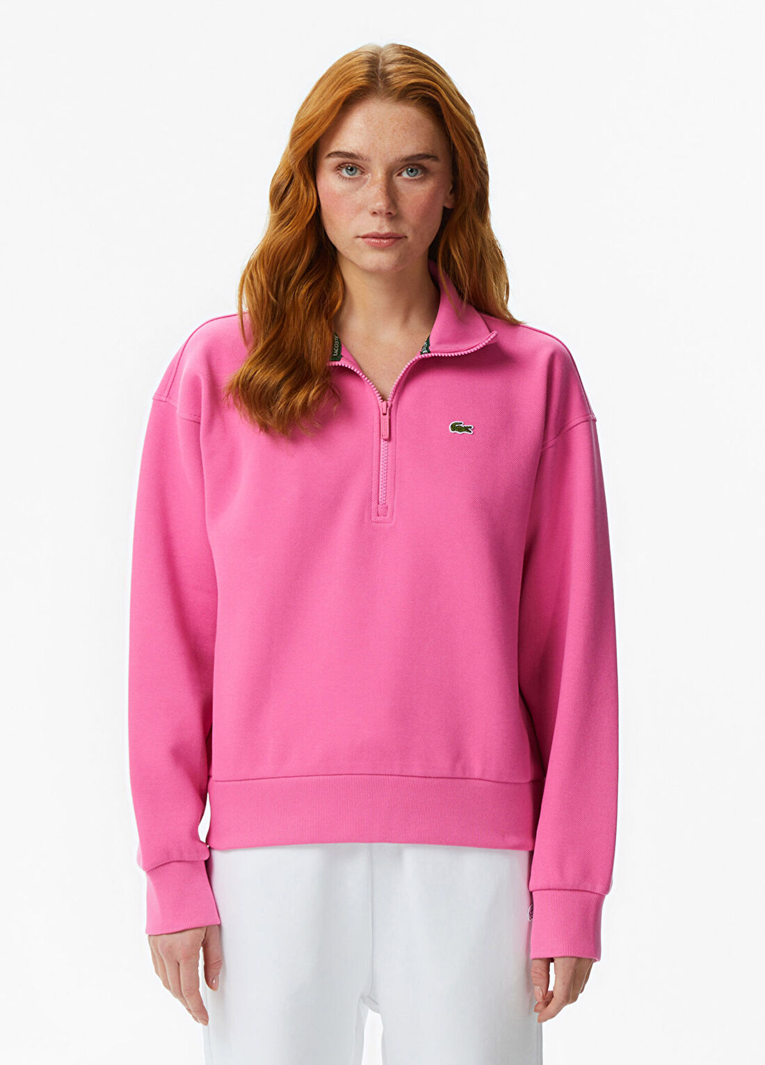 Lacoste Koyu Pembe Relaxed Fit Yarım Fermuarlı Kadın Sweatshirt