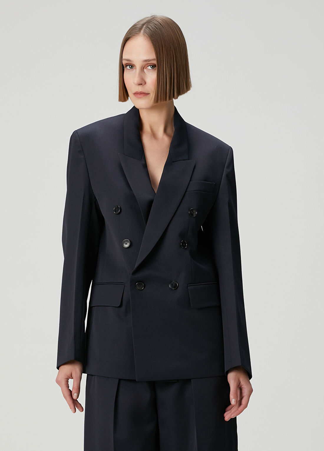 Victoria Beckham Lacivert Yün Kruvaze Blazer