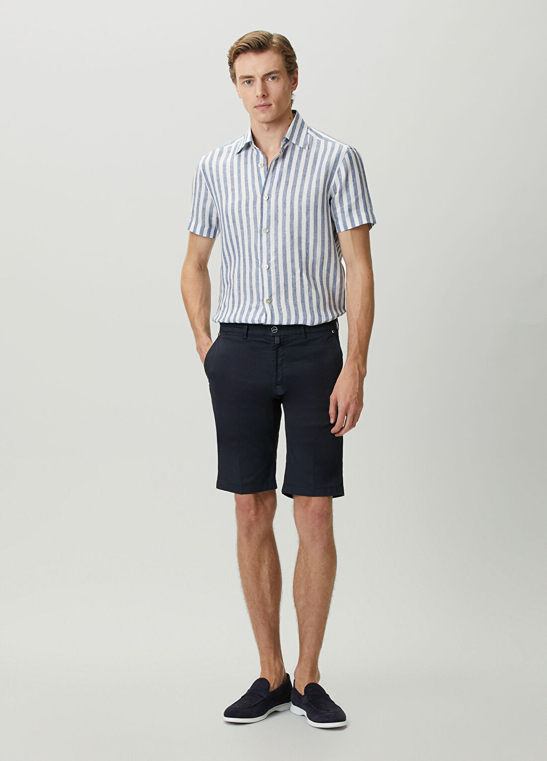 Kiton Lacivert Beli Kordonlu Bermuda