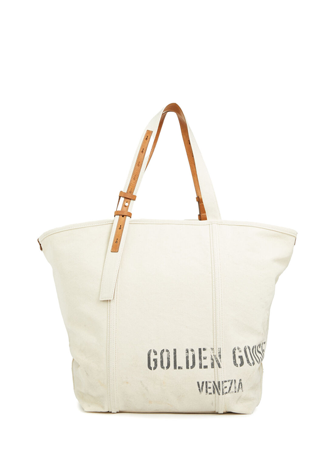 Golden Goose Ekru Logo Baskılı Alışveriş Çantası