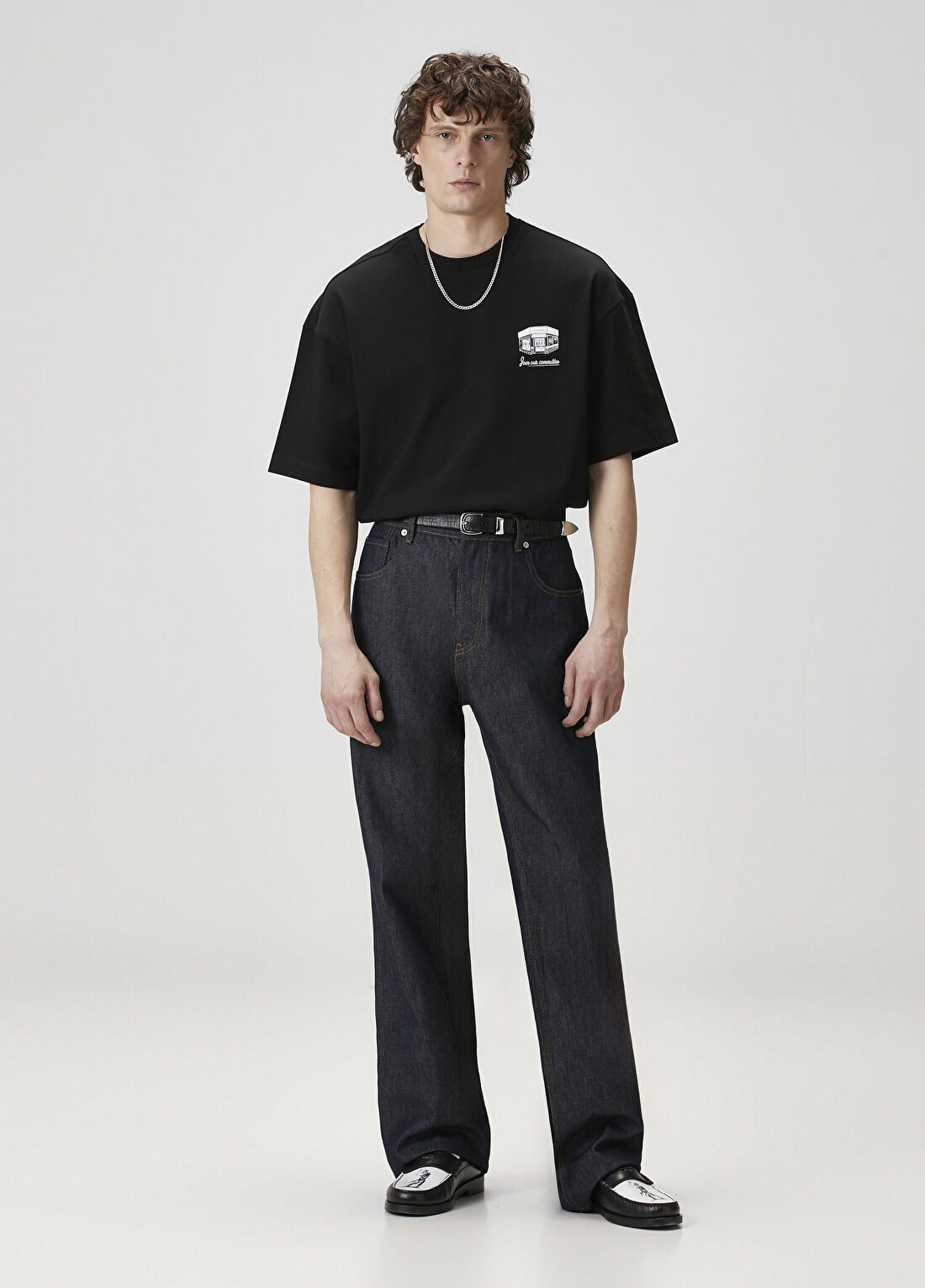 Academia Siyah Baskılı Oversize T-shirt görsel 3