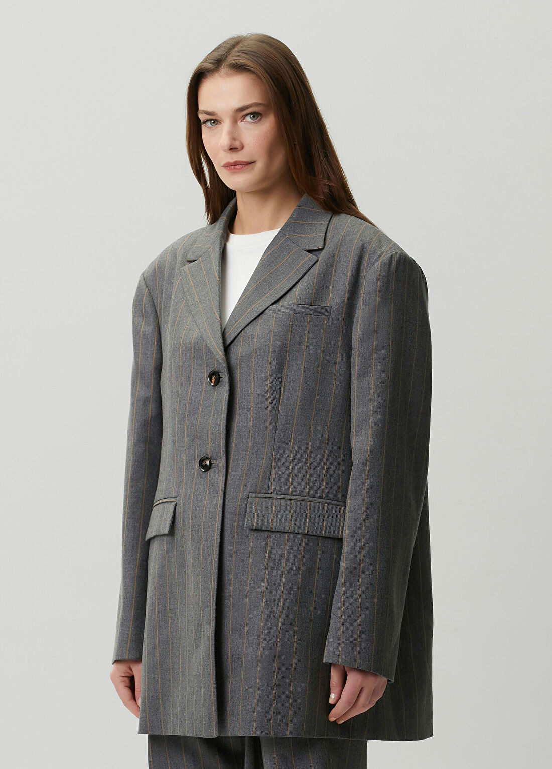 Ganni Pewter Koyu Gri Çizgili Blazer