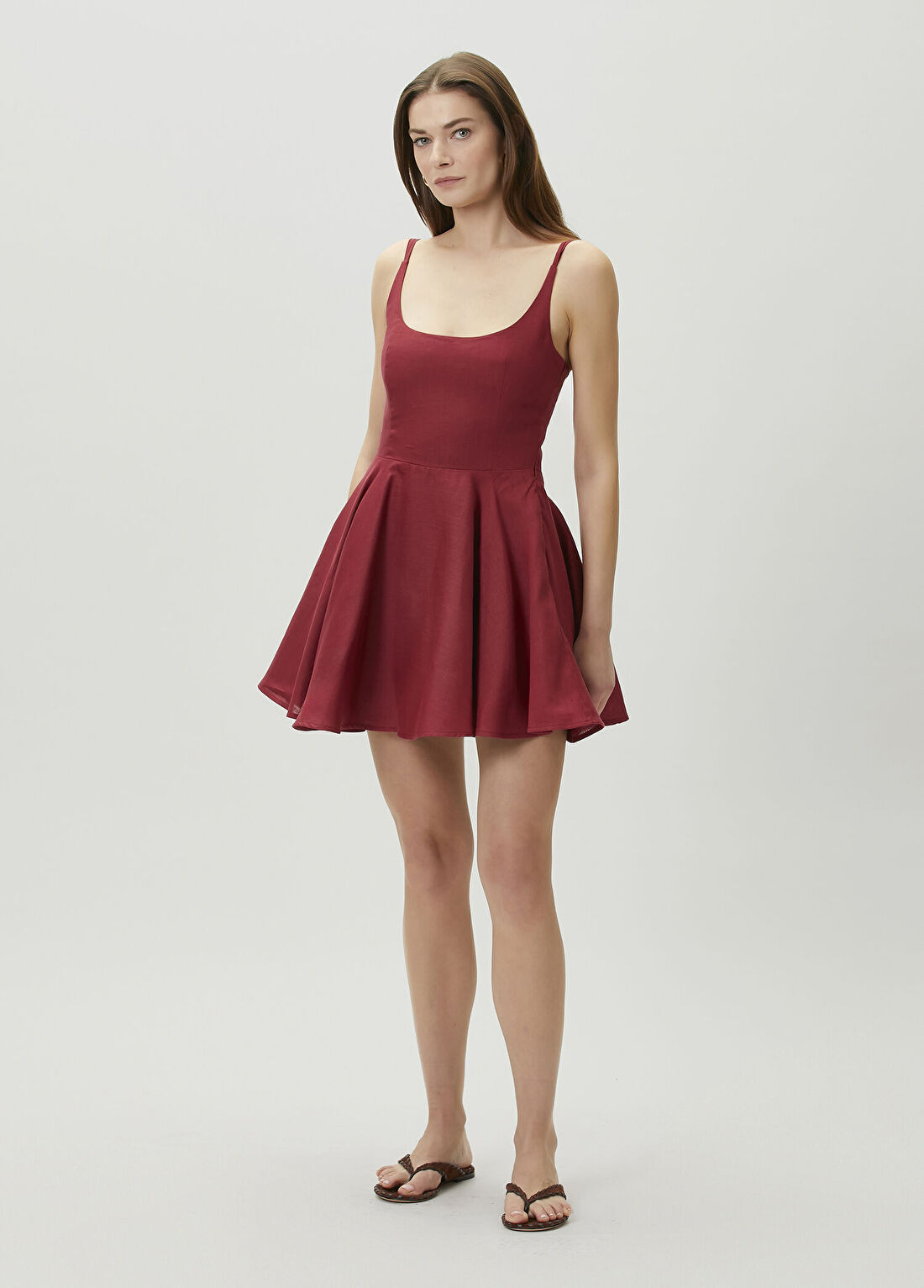 Fine People Community Flame Bordo Mini Keten Elbise