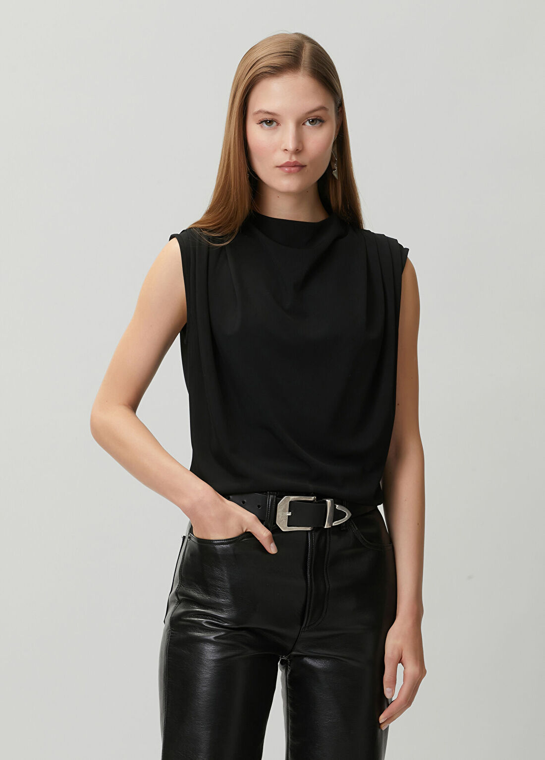 AllSaints Emerson Siyah Pileli Bluz