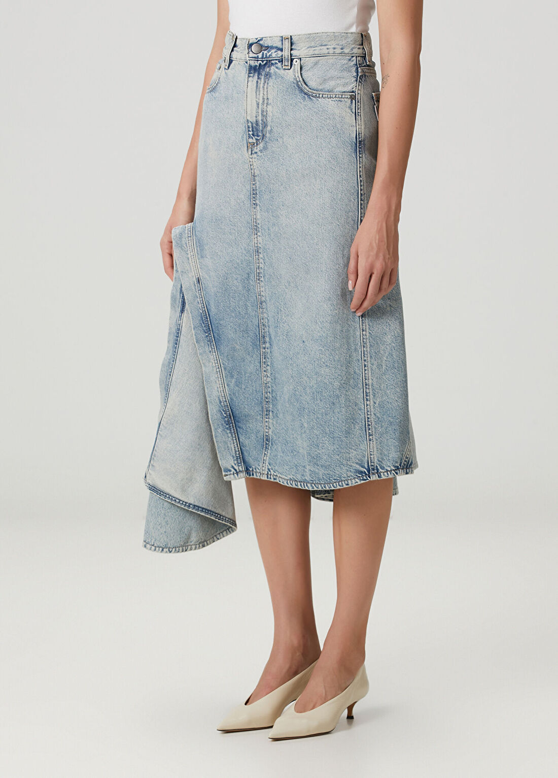 Haikure Ann Mavi Midi Denim Etek görsel 3