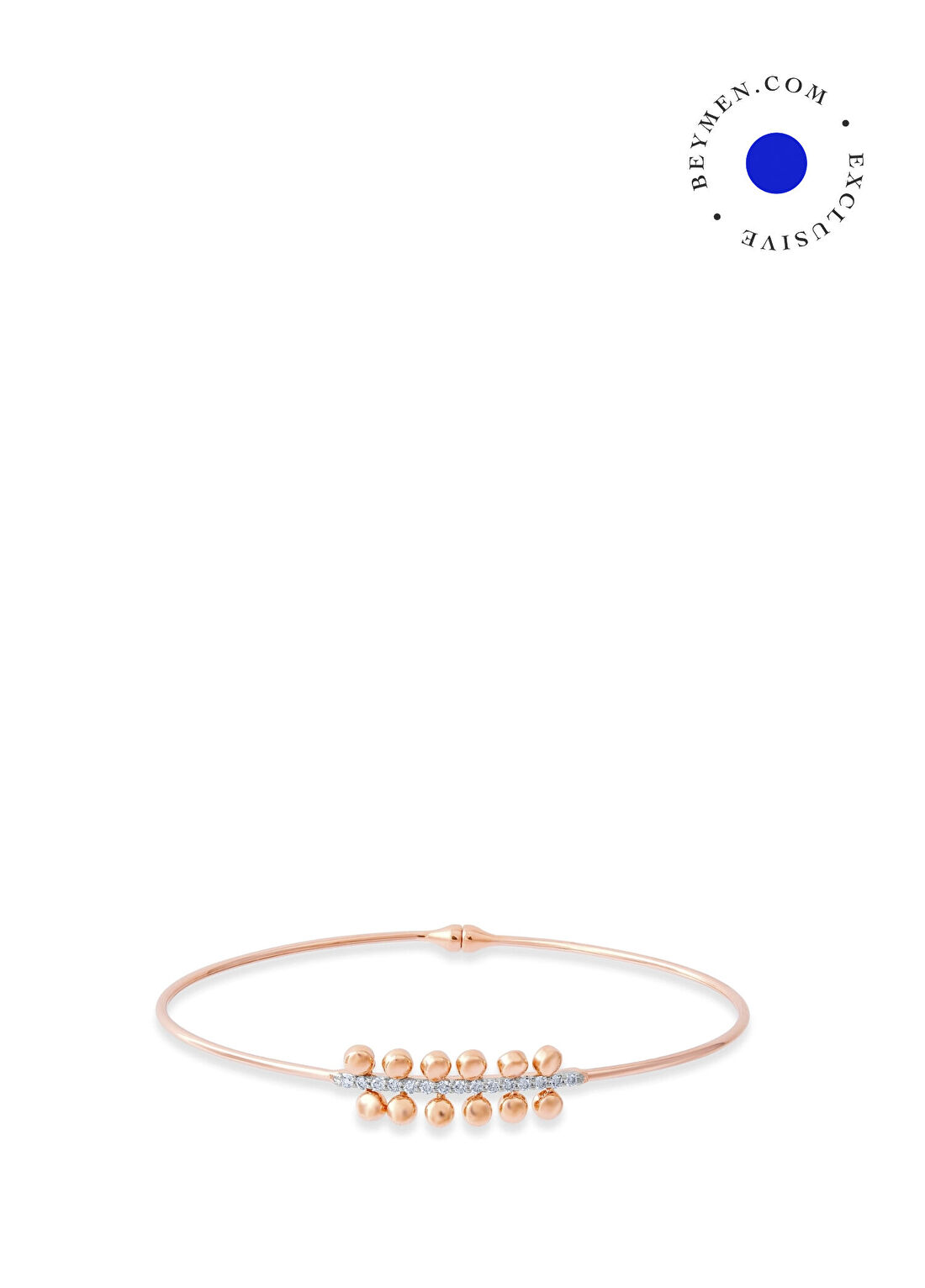 Safir Mücevher Luna Pırlanta Taşlı 14 Ayar Rose Gold Kadın Esnek Kelepçe Bileklik
