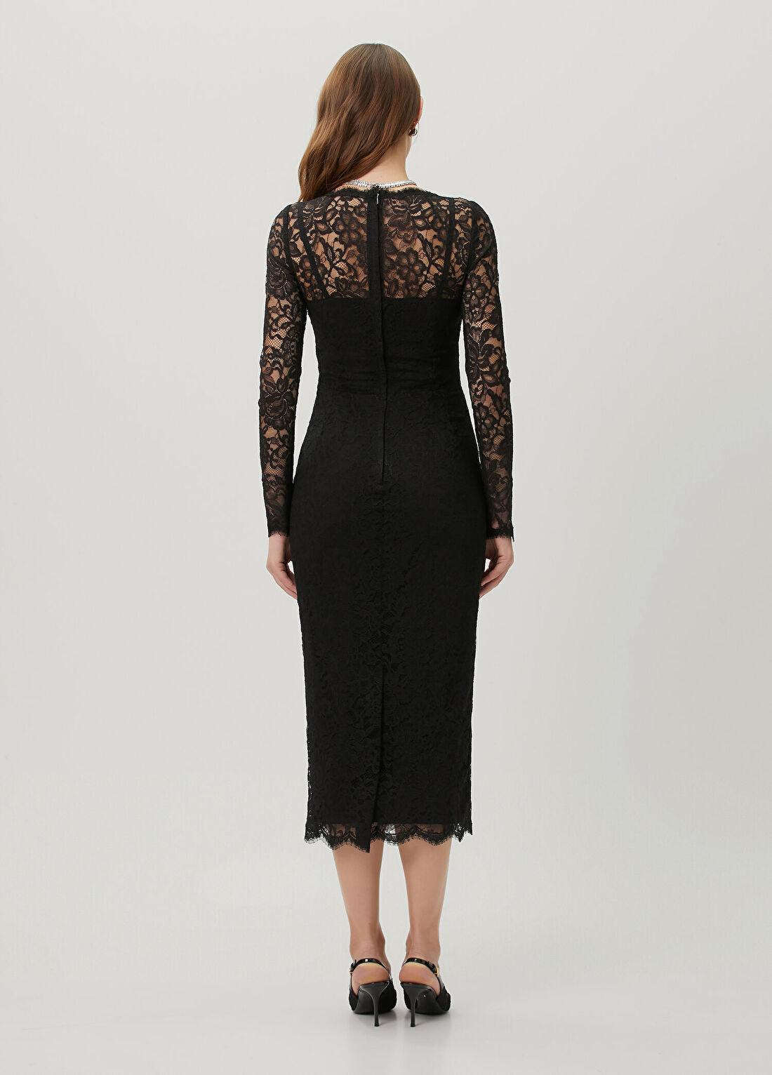 Dolce&Gabbana Siyah Dantelli Midi Elbise görsel 4