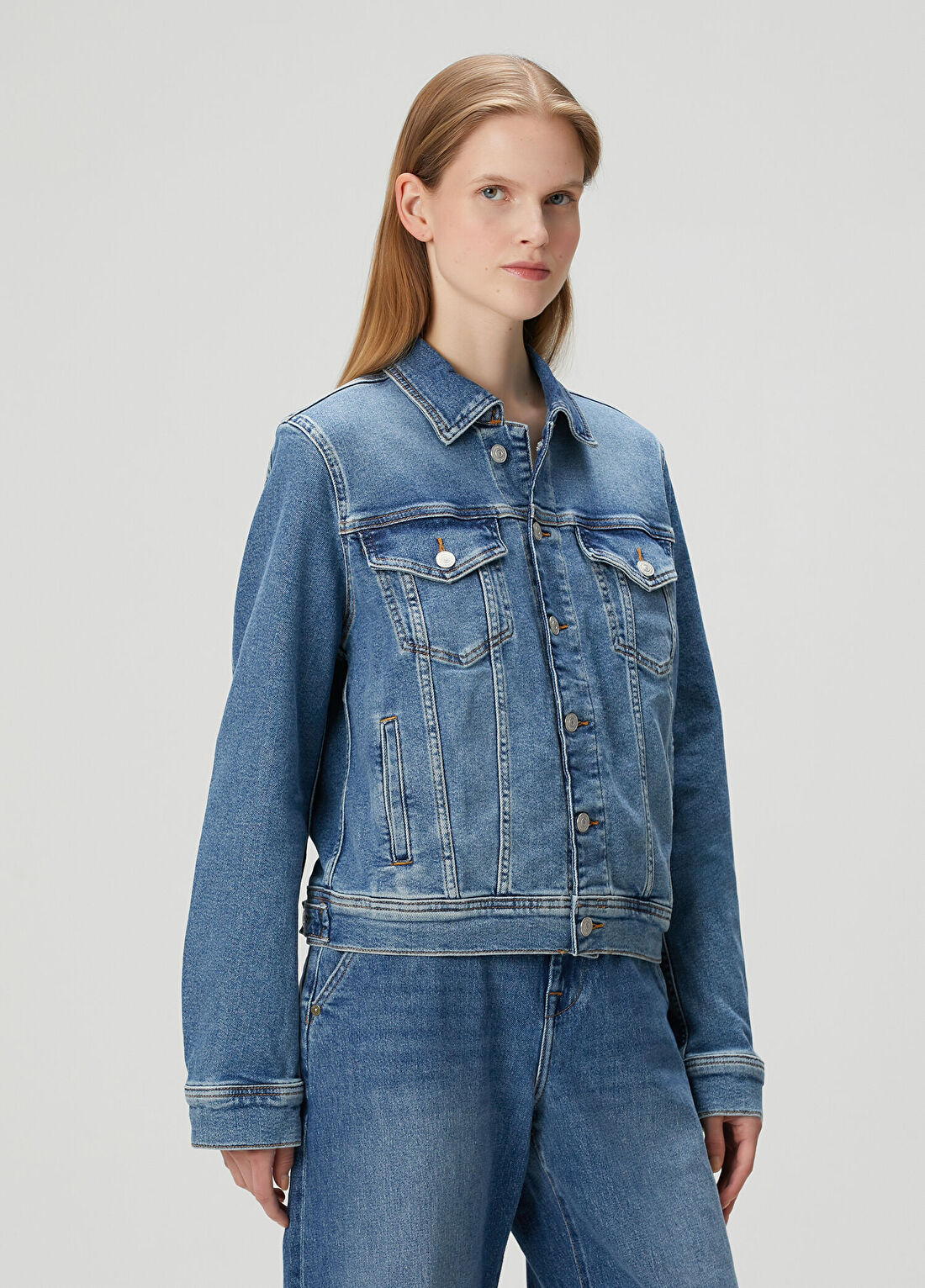 7 For All Mankind Mavi Trucker Denim Ceket görsel 3