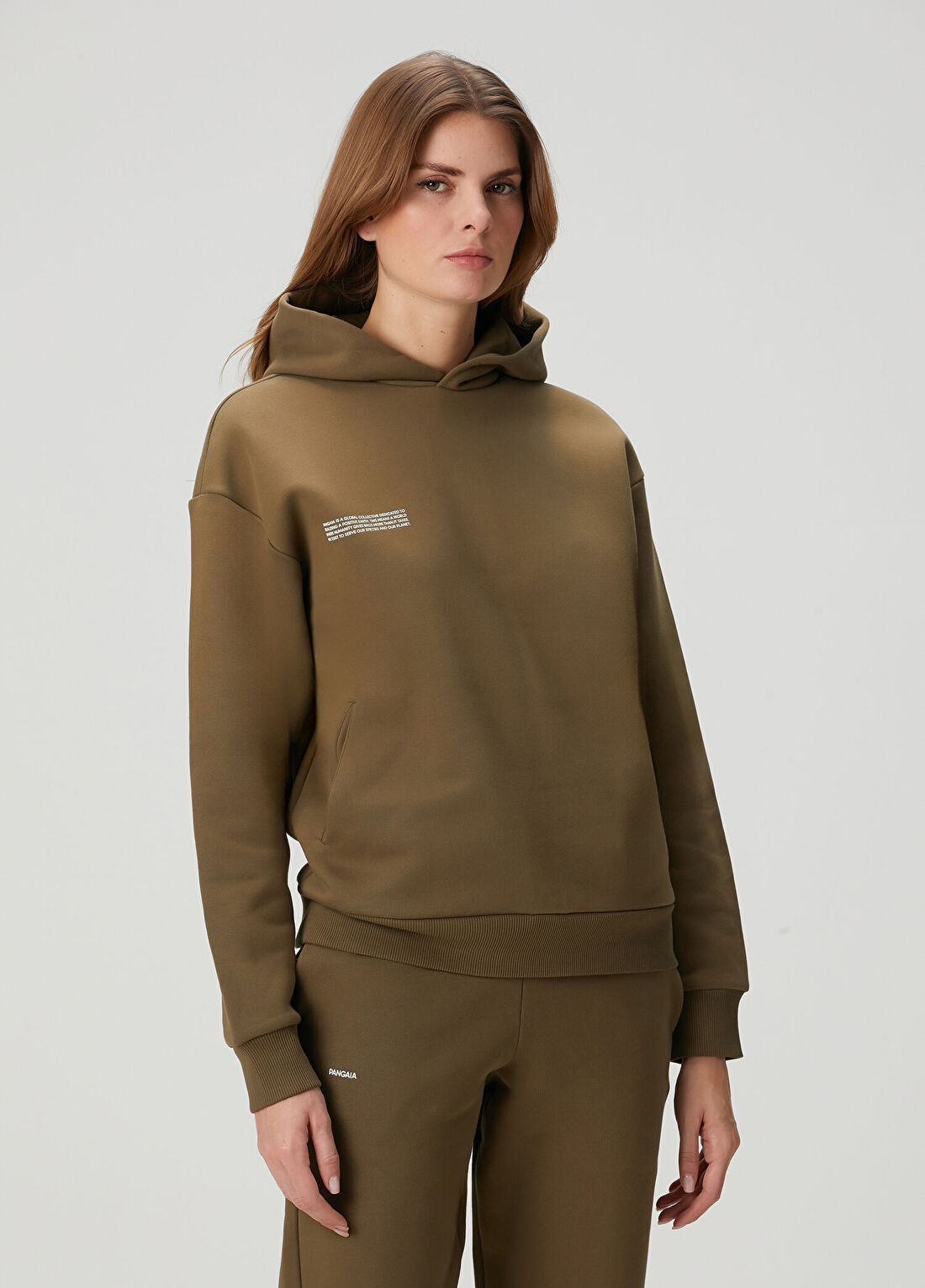 Pangaia Haki Kapüşonlu Sweatshirt görsel 3