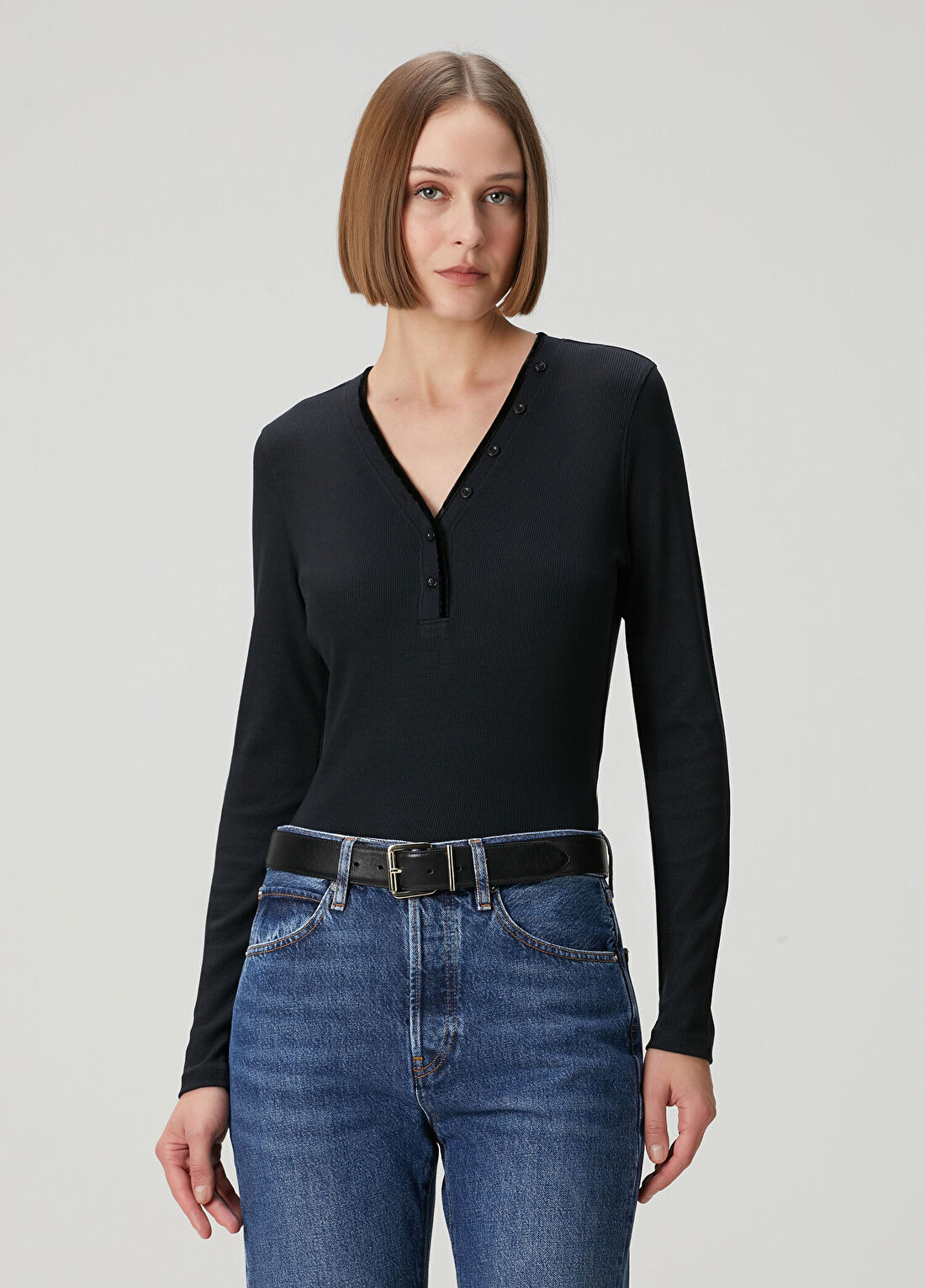 Frame Denim Henley Siyah Triko