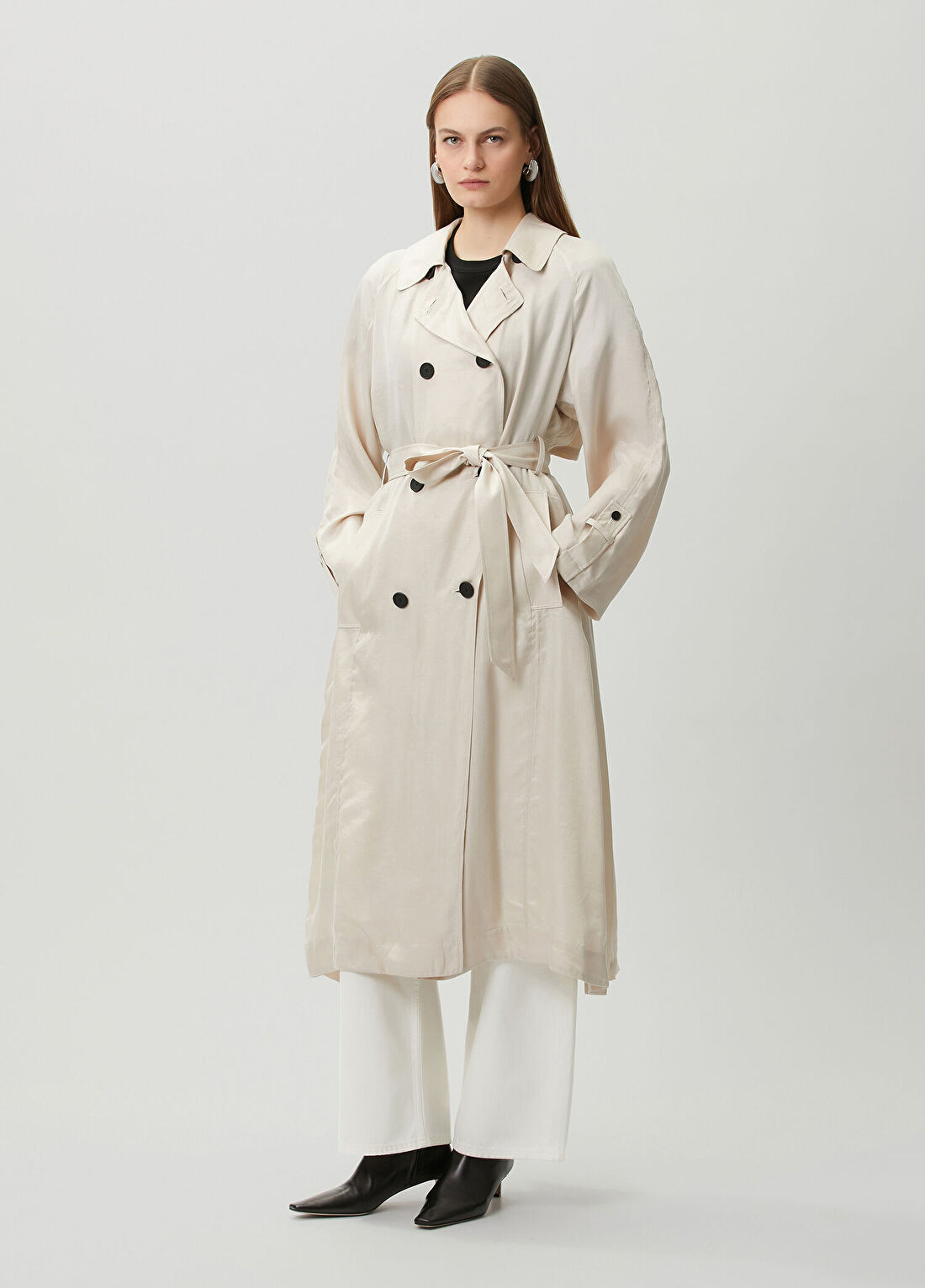 AllSaints Lizie Ekru Pardösü görsel 2