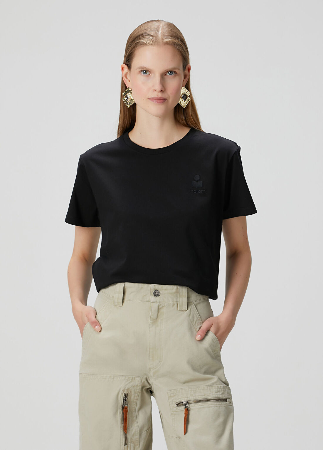 Marant Etoile Aby Siyah Logo Nakışlı T-shirt