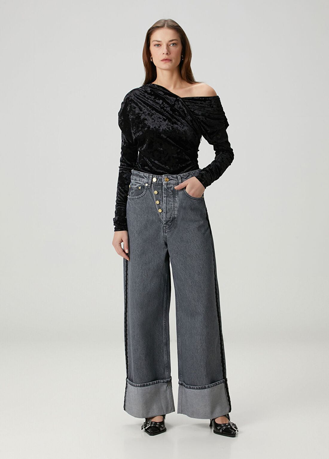 Ganni Slate Baggy Gri Jean Pantolon
